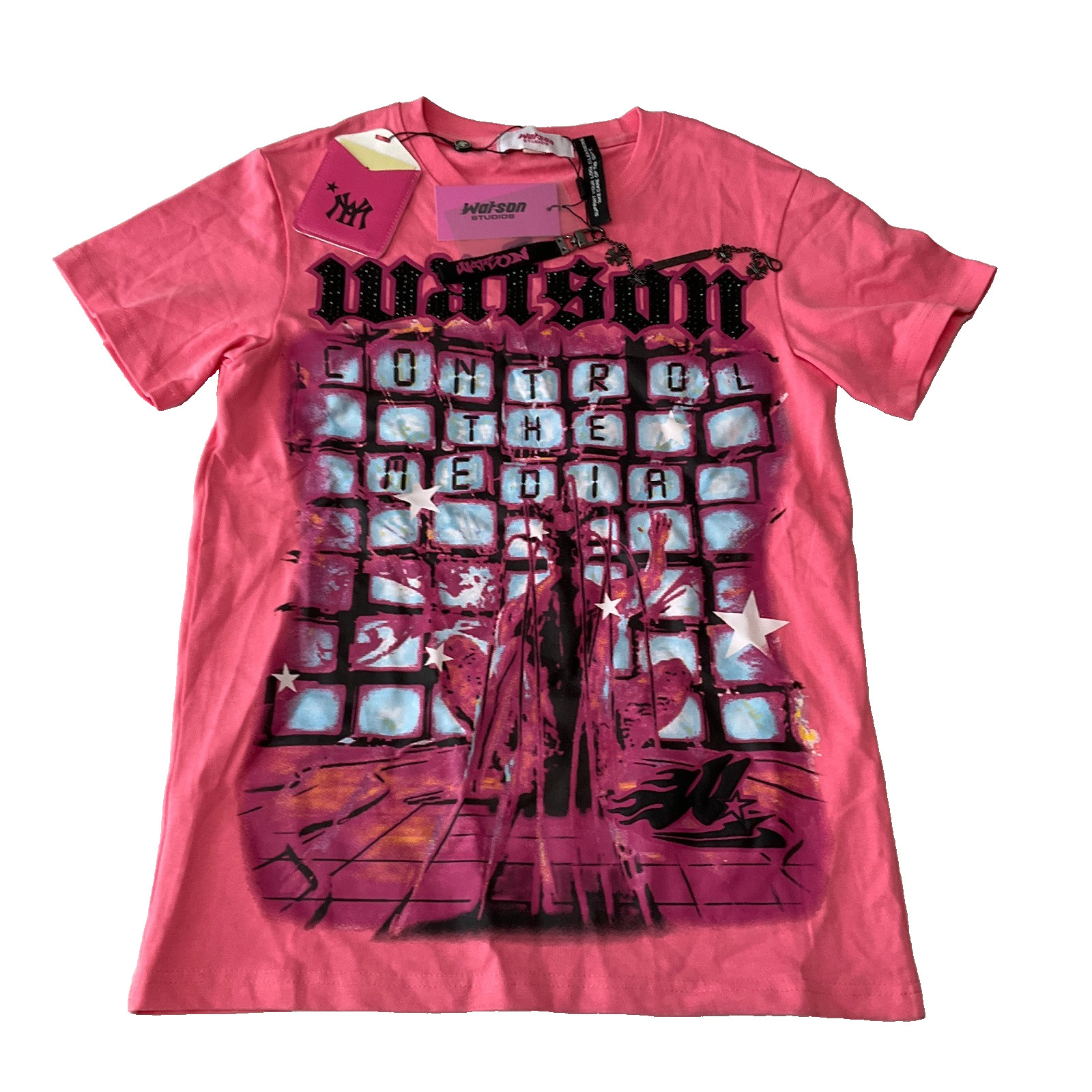Watson Studios Short Sleeve T Shirt Mens Size L Pink Control The Media Graphic Watson Studios Short Sleeve T Shirt Mens Size L Pink Control The Media Graphic