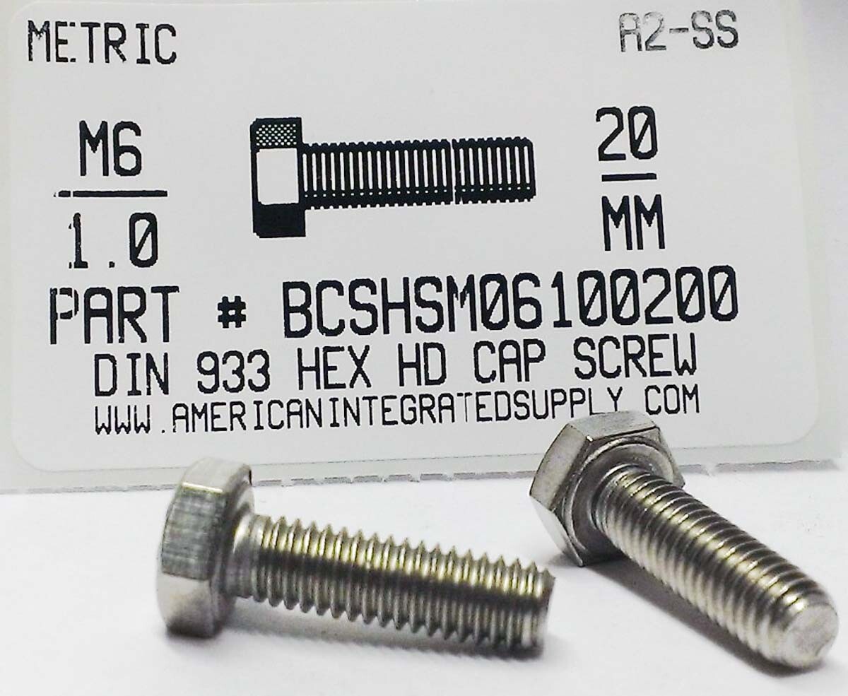 M6-1.00X20MM HEX HEAD CAP SCREWS A2 STAINLESS STEEL (25)