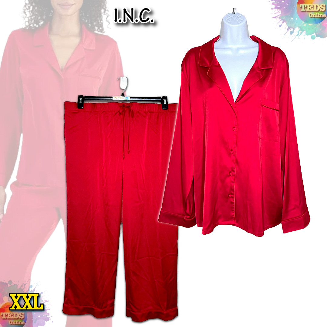 NWT INC International Concepts XXL Satin Pajamas Set 100180341 Crimson Leaf $80 NWT INC International Concepts XXL Satin Pajamas Set 100180341 Crimson Leaf $80