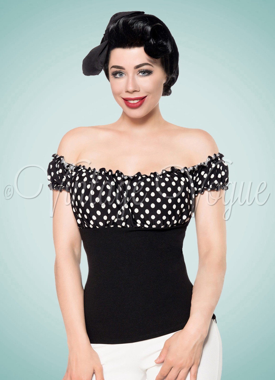50s Ladies Vintage Retro Top Rockabilly Polka Dot Top Polka Dot Size XL