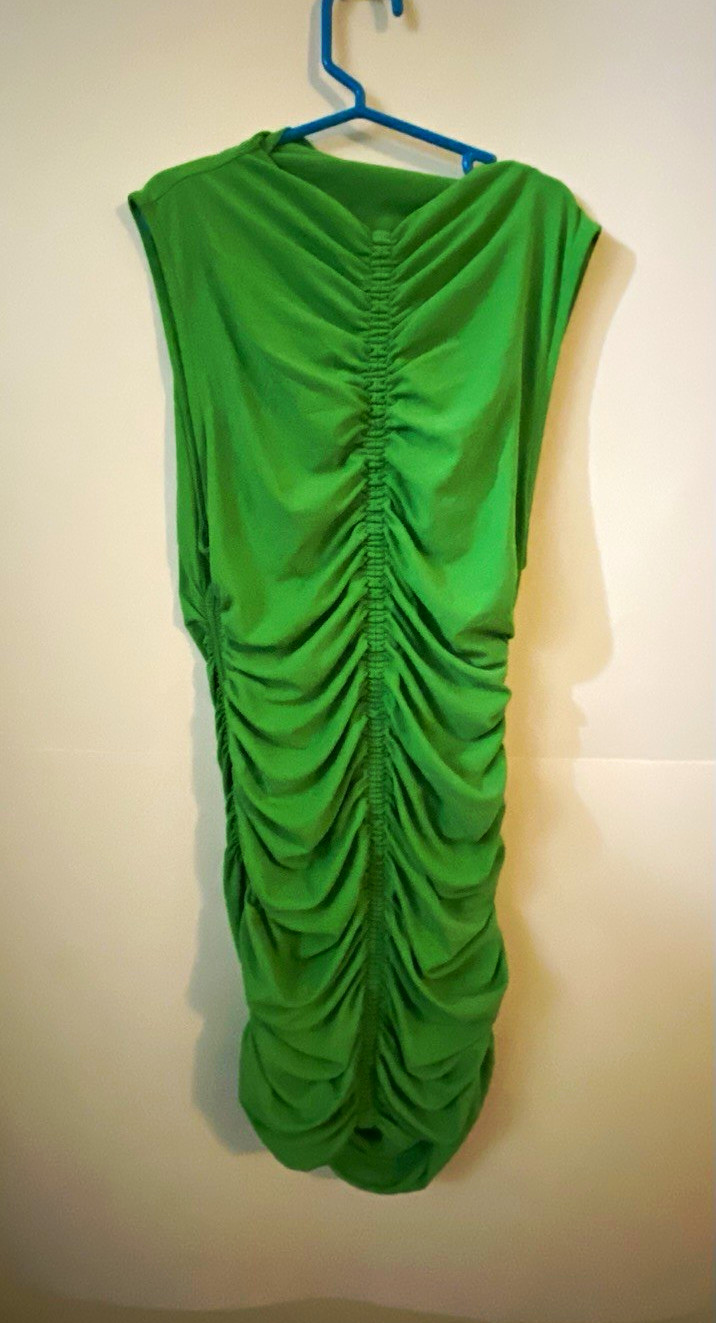 ZARA Green Ruched Boat Neck Sleeveless Knit Midi Bodycon Dress Womens M
