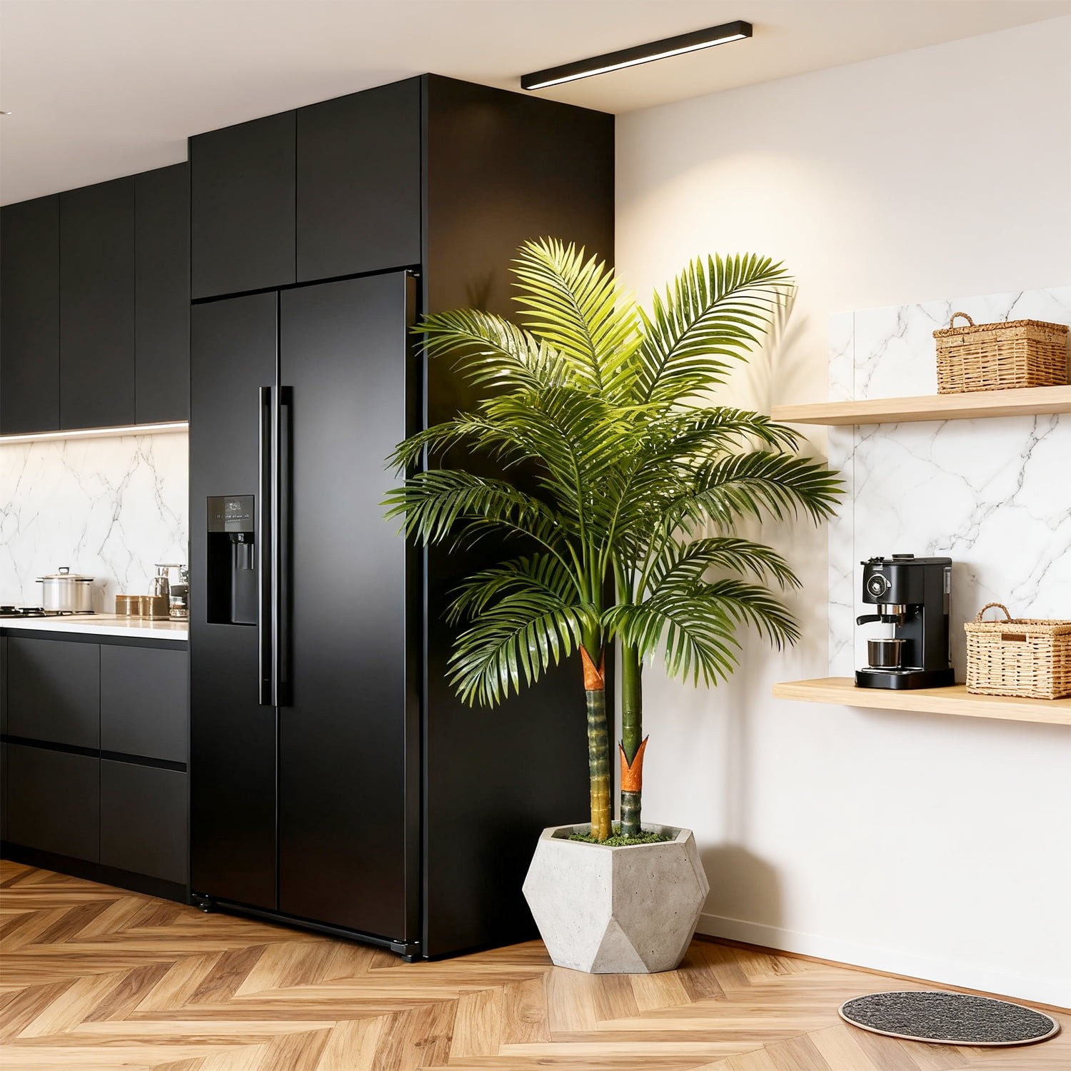 NOVAROOT ARTIFICIAL 6FT PALM TREE WITH CEMENT POT - REALISTIC FAUX - GREEN/BLACK