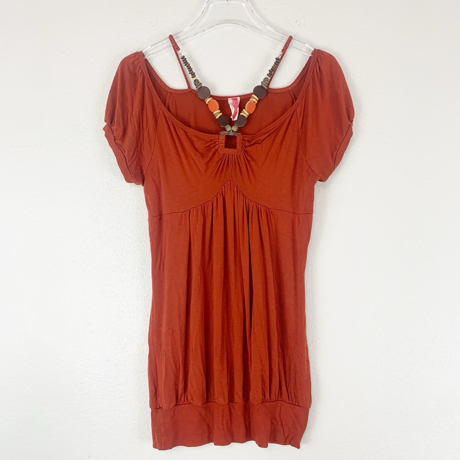 Vintage Y2K Libian Top Womens 1XL Beaded Babydoll Rust Boho Stretch Earthy Vintage Y2K Libian Top Womens 1XL Beaded Babydoll Rust Boho Stretch Earthy