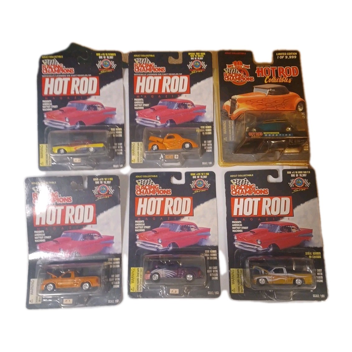 Hot Rod Magazine Diecast 1/64 Lot Of 6 By Racing Champions 1997 1999 Anniversary Hot Rod Magazine Diecast 1/64 Lot Of 6 By Racing Champions 1997 1999 Anniversary