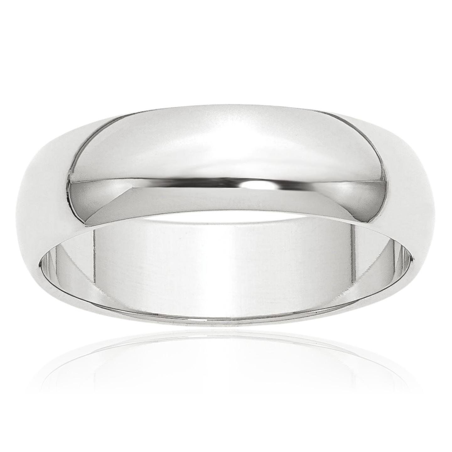 Platinum Dome 6mm Wide Comfort Fit Half Round Plain Wedding Band Ring Polished,