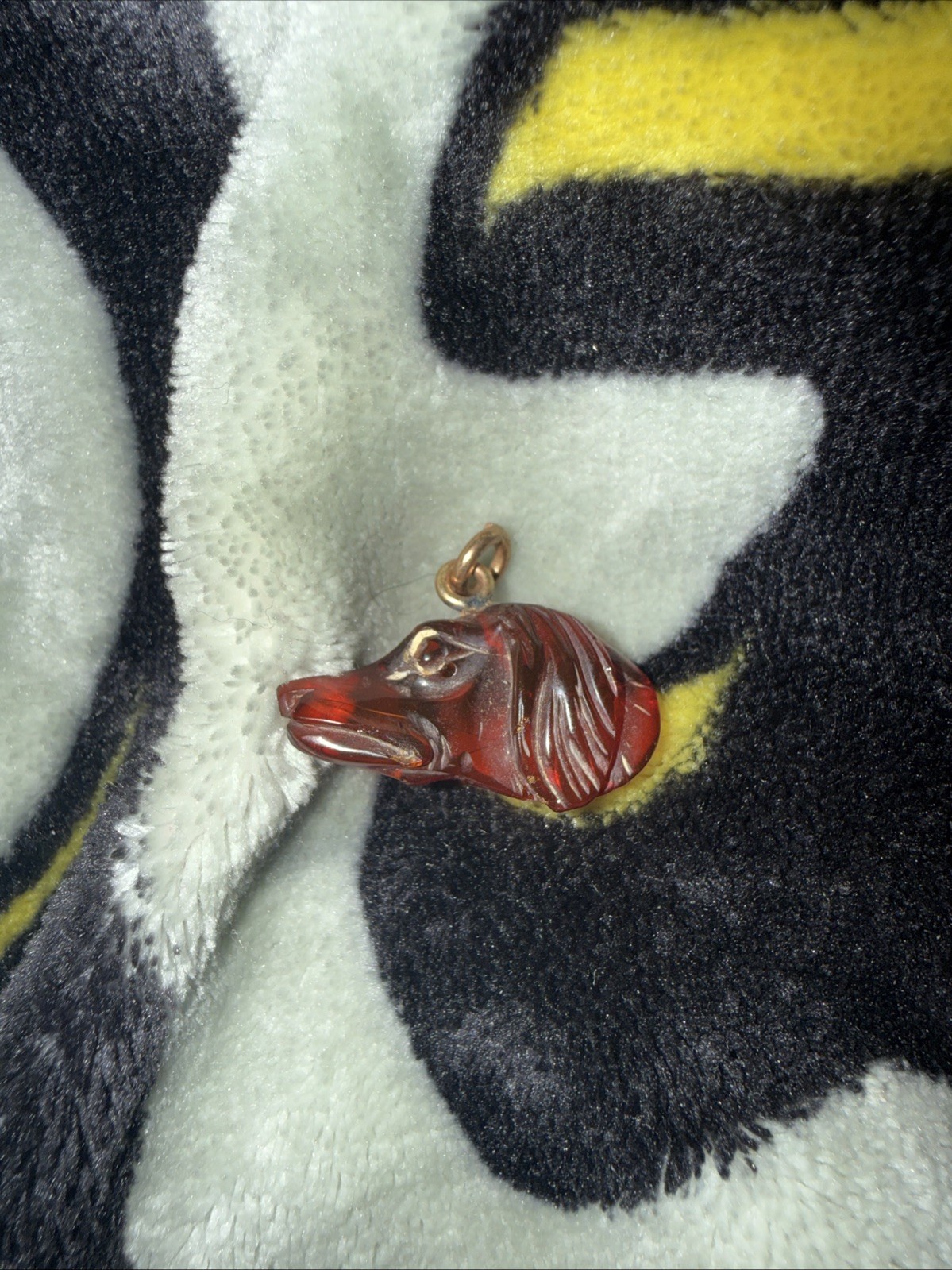 19th Century Red Cherry Amber Pendant Unique Carved. Very Rare Eastern European