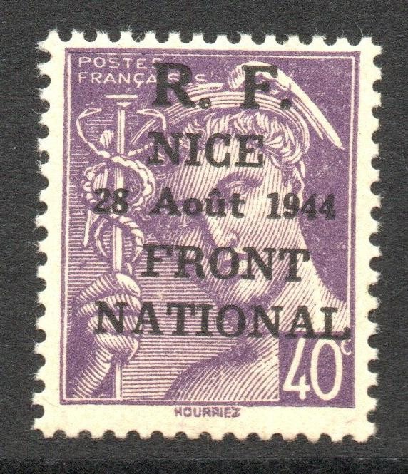France 1944 Nice Liberation Issue 40c MNH / Green Seal Back - S66184 France 1944 Nice Liberation Issue 40c MNH / Green Seal Back - S66184
