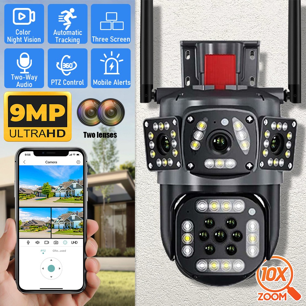 4PCS 4K WiFi Security Camera System Outdoor Dual Lens Night Vision Cam CCTV PTZ