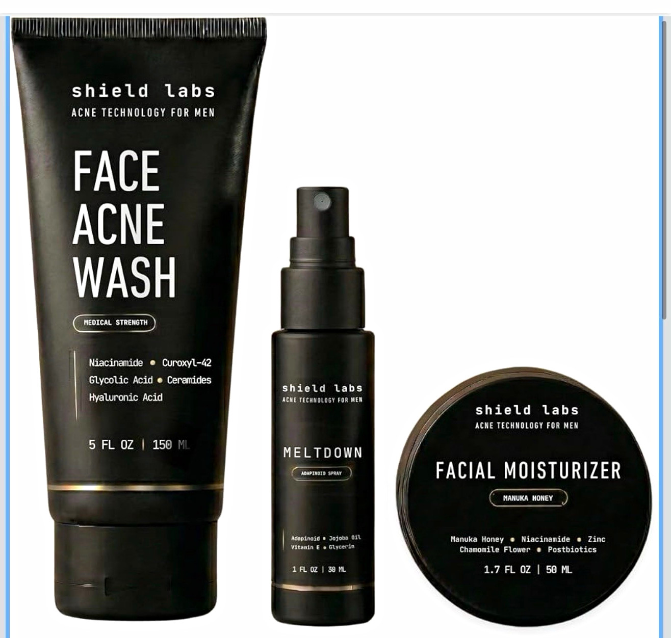 Shield Labs Men’s Acne 3pc Set Wash + Ultra Lightweight Moisturizer + Adapalene Shield Labs Men’s Acne 3pc Set Wash + Ultra Lightweight Moisturizer + Adapalene