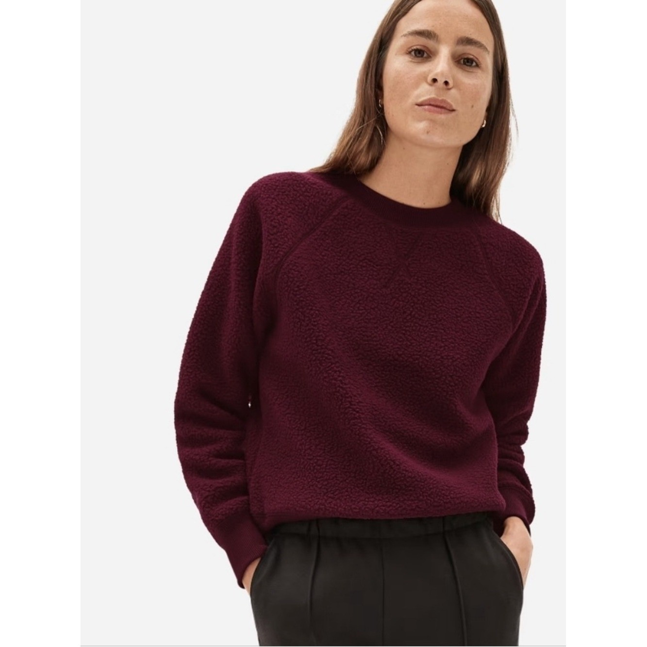 Everlane ReNew Oxblood Burgundy Sherpa Sweatshirt Size: S