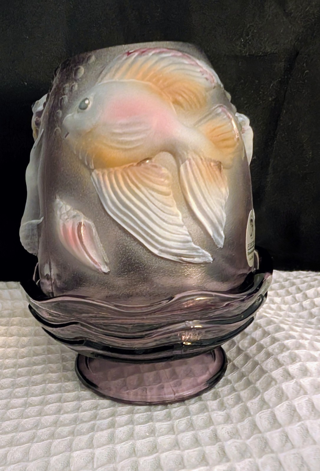 Fenton Atlantis Koi Fish Fairy Lamp  Amethyst Glass Hand Painted