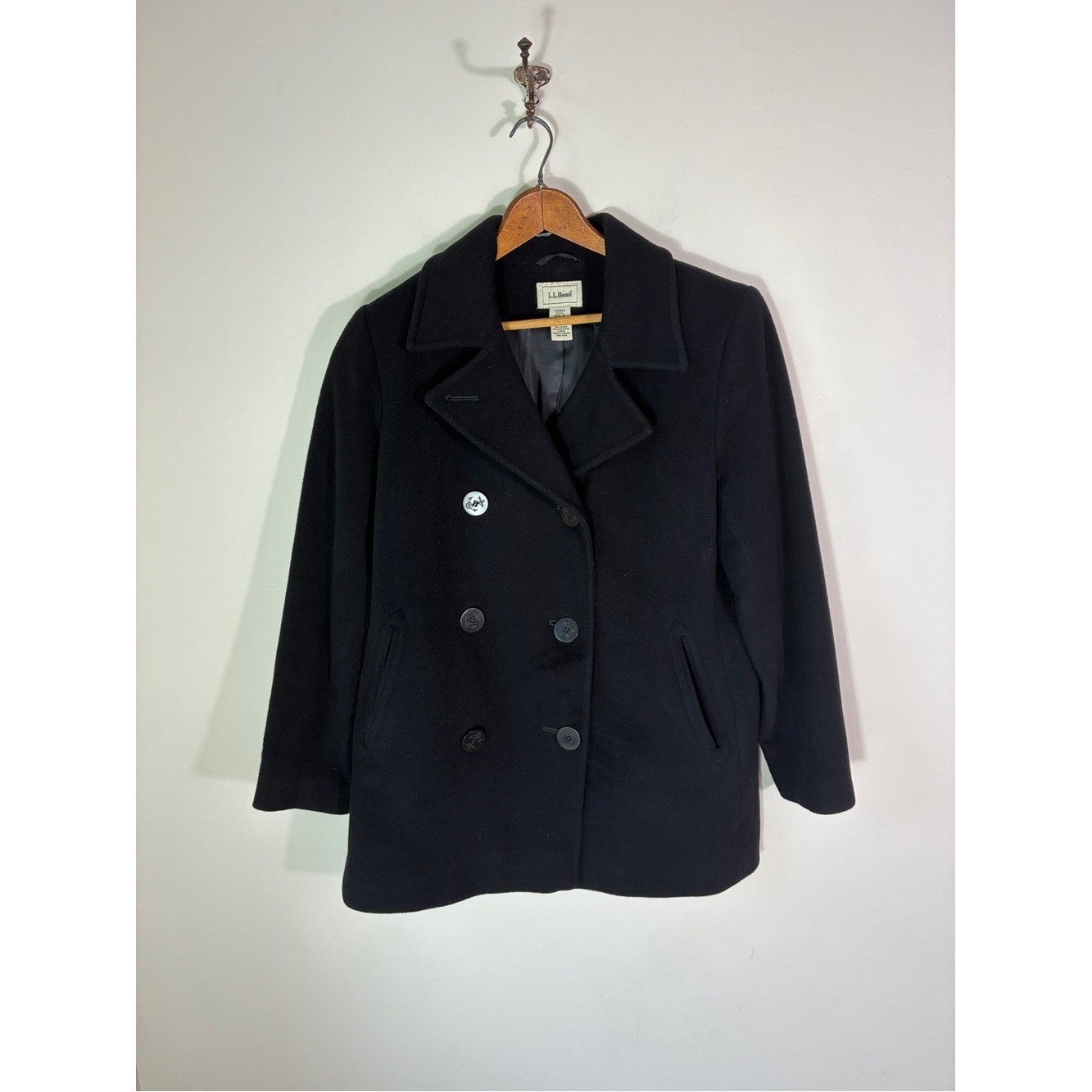 L.L. Bean Women\'s Classic Black Wool Peacoat