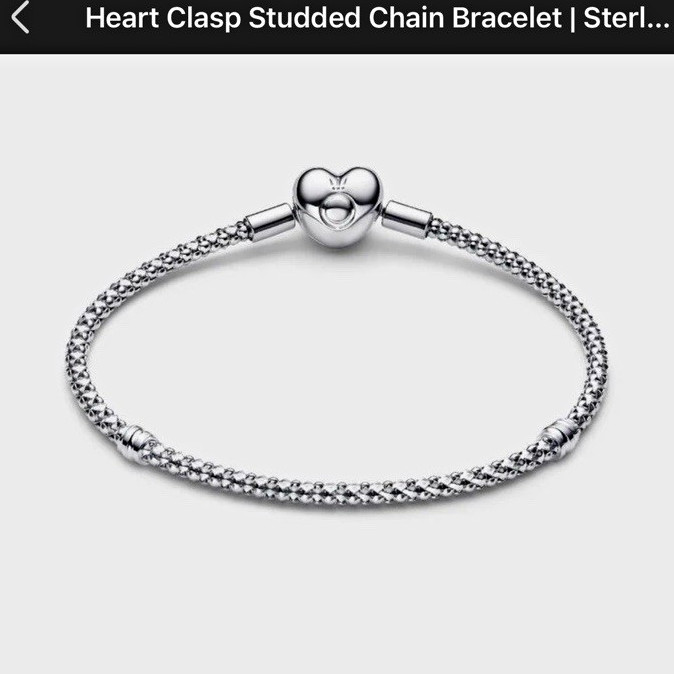 PANDORA Heart Clasp Snake Chain Charm Bracelet Sterling Silver 925 size20
