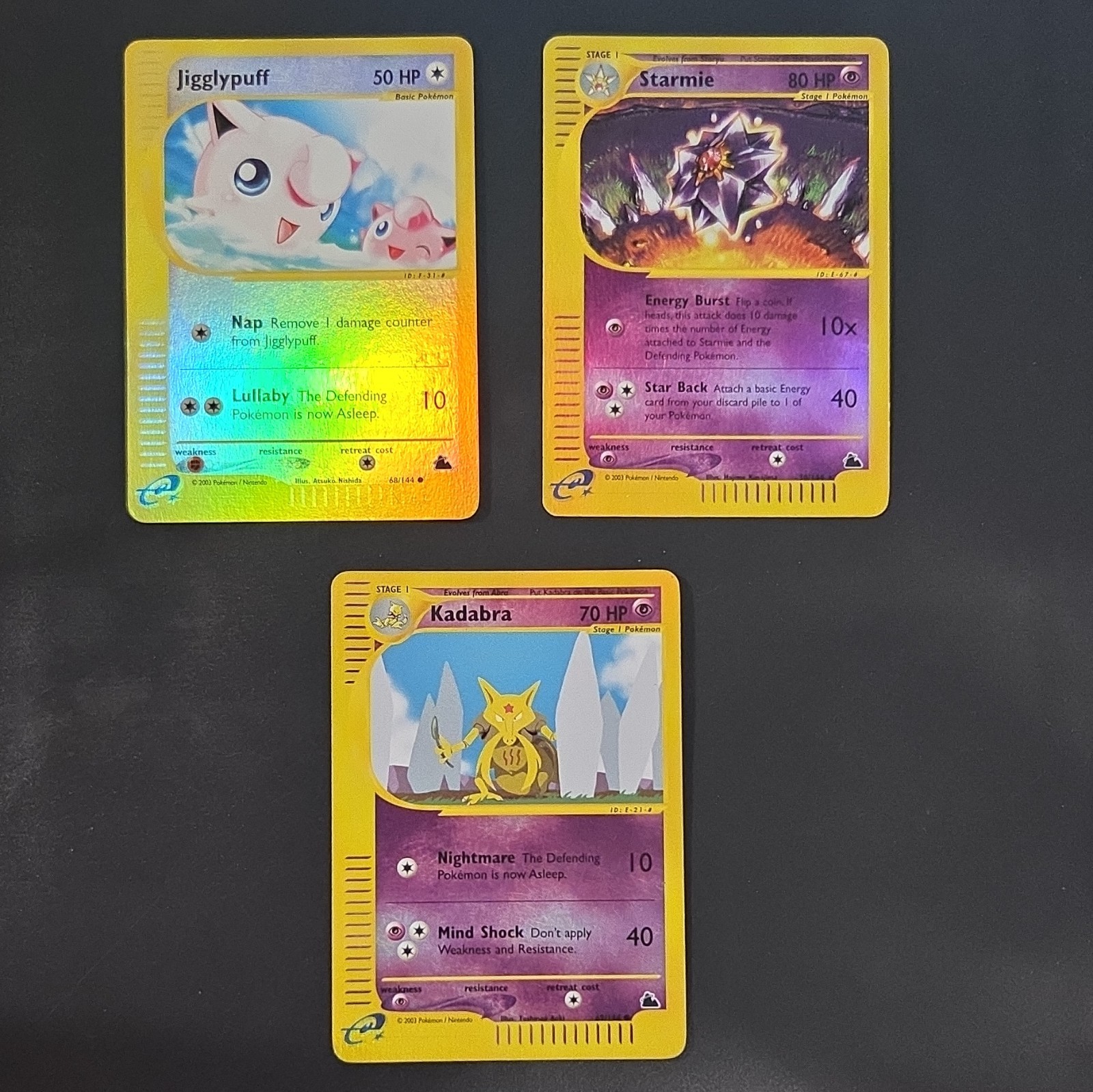 Pokemon Skyridge Jigglypuff 68/144 Kadabra 69/144 Starmie 30/144 Reverse Holo