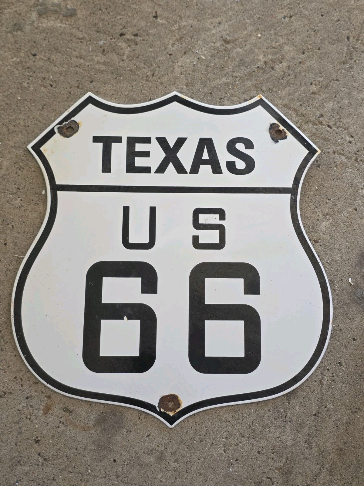 VINTAGE TEXAS ROUTE 66 TEXAS STATE AUTO ASSN. PORCELAIN SIGN Appx 12 VINTAGE TEXAS ROUTE 66 TEXAS STATE AUTO ASSN. PORCELAIN SIGN Appx 12