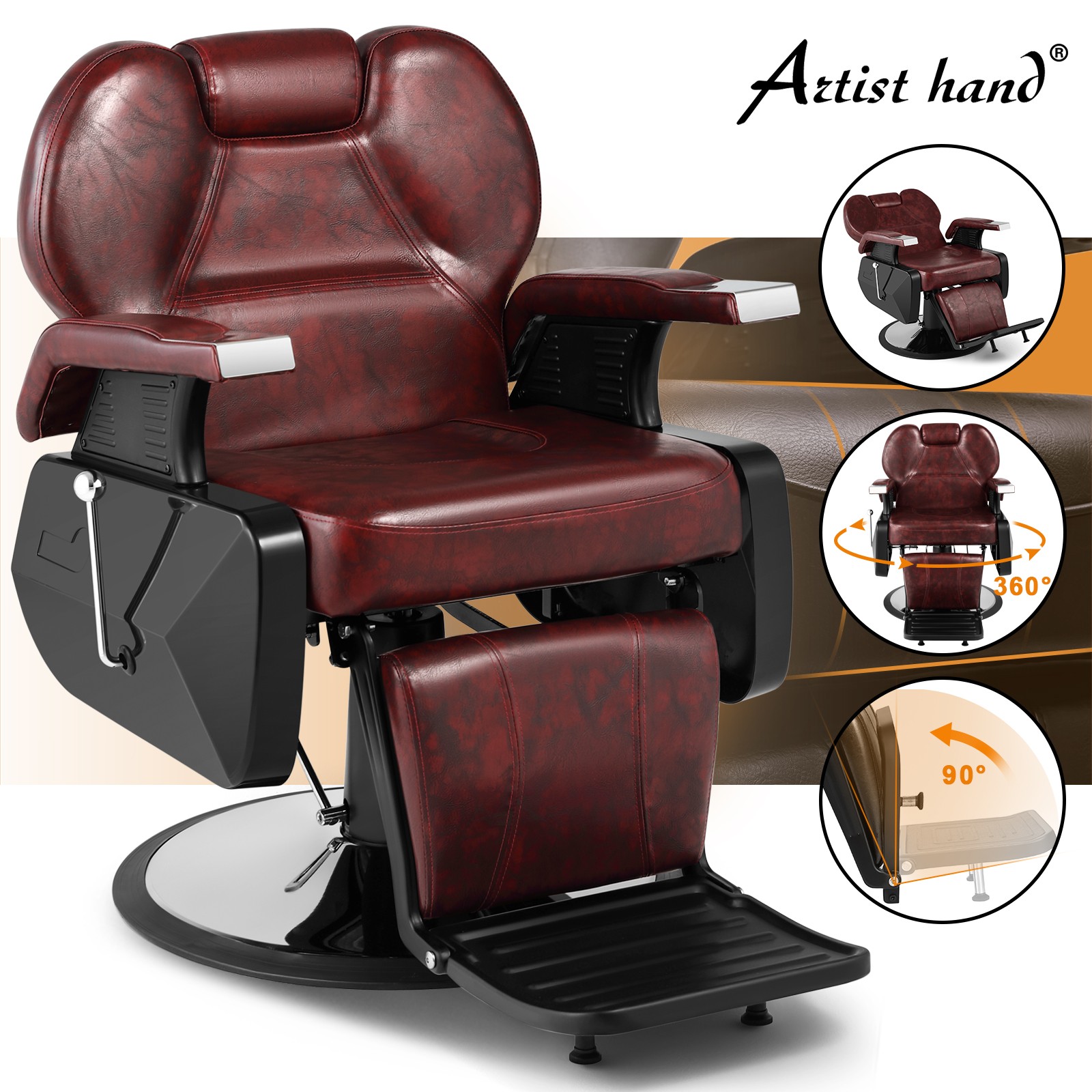 Burgundy Red All Purpose Hydraulic Barber Chair Recline Shampoo Salon Beauty Spa