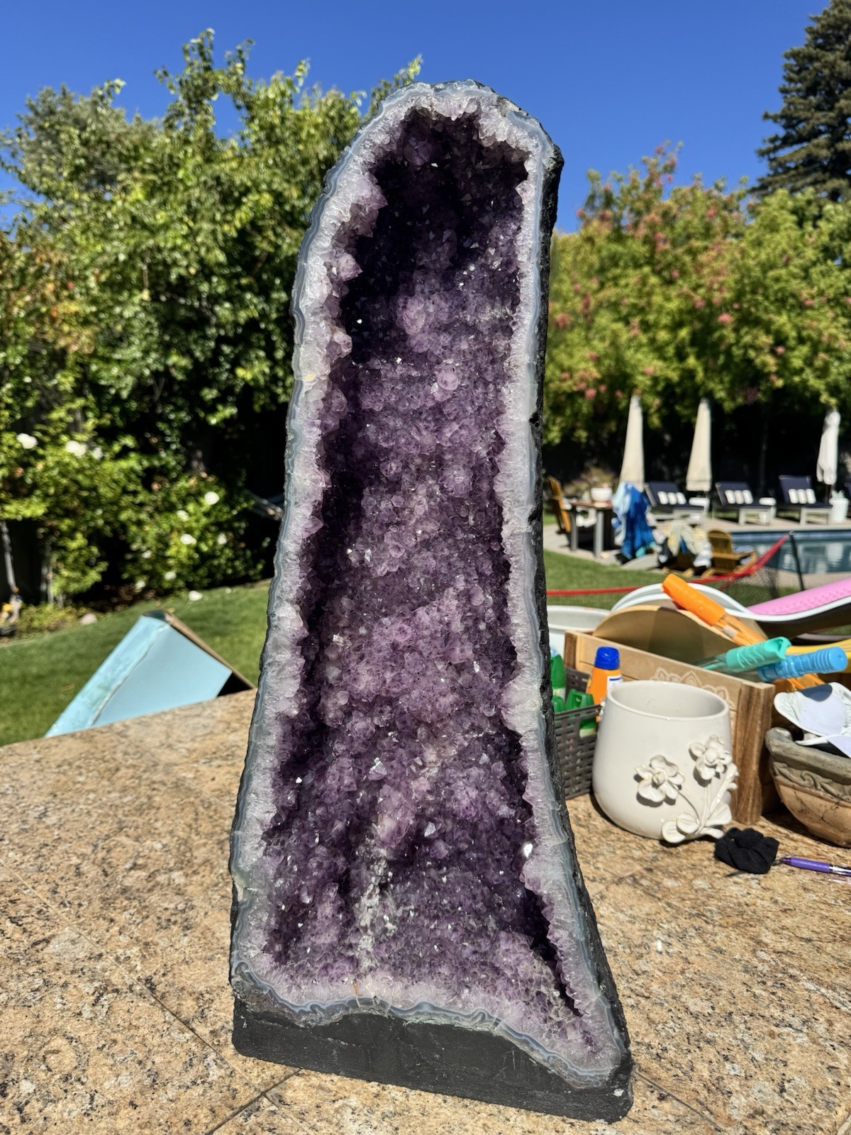 Large Amethyst Cathedral Geode 56 LB 28” Tall Deep Purple Crystal Display