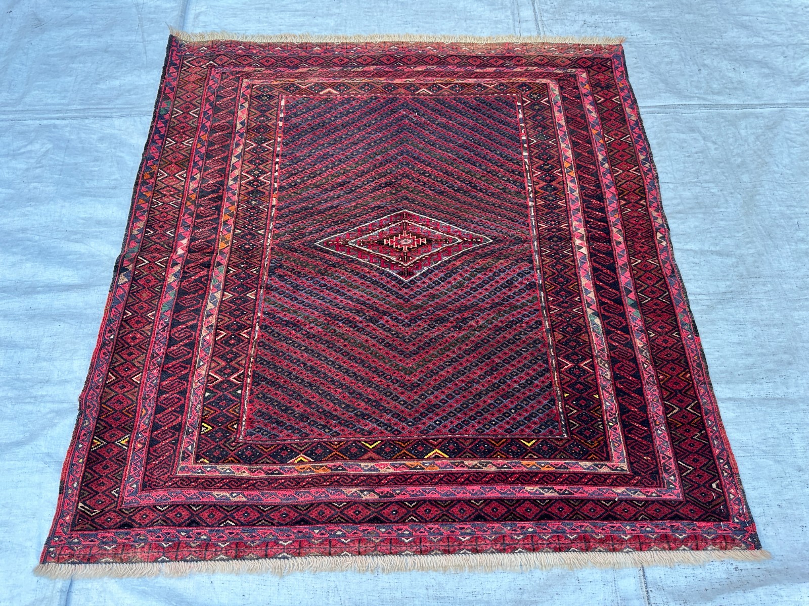 Collector Treasure Red Afghan Turkmen Rug 4x4\'3 Antique Geometric Area Rug Decor