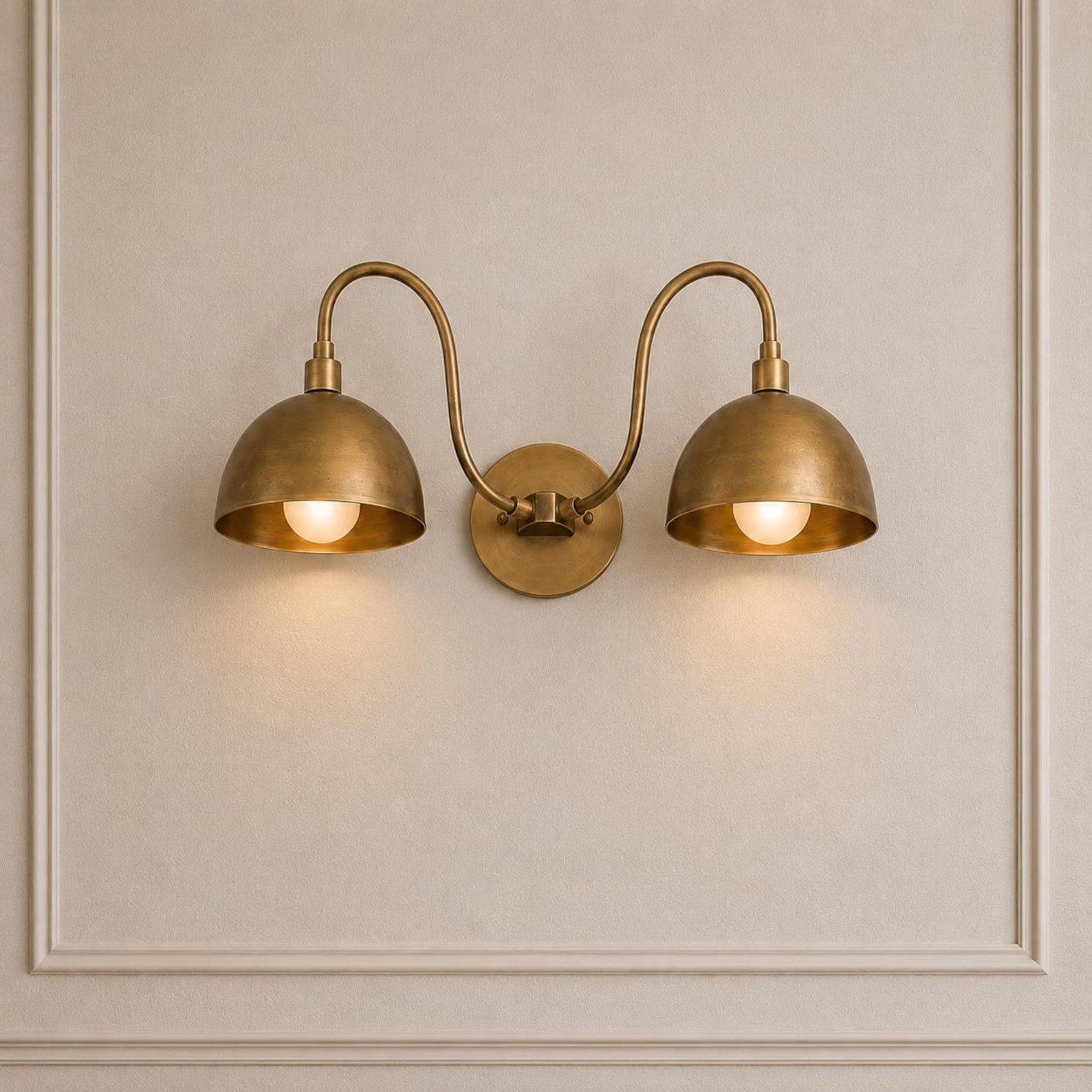 Vintage Double Brass Wall Sconce, Brass Bathroom Vanity Light