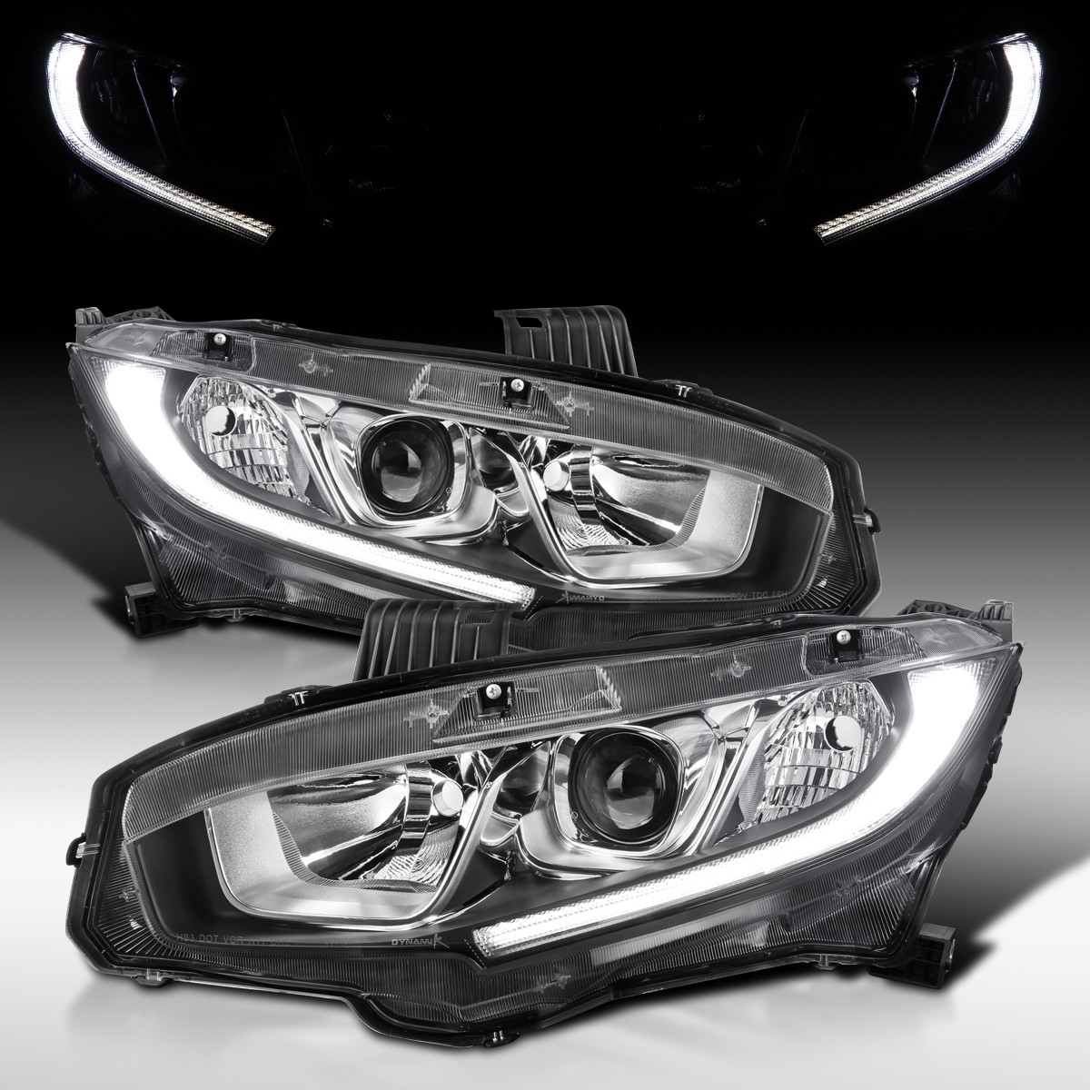 Fit 2016-2021 Honda Civic Halogen Projector Headlights Lamps w/ LED Left+Right Fit 2016-2021 Honda Civic Halogen Projector Headlights Lamps w/ LED Left+Right