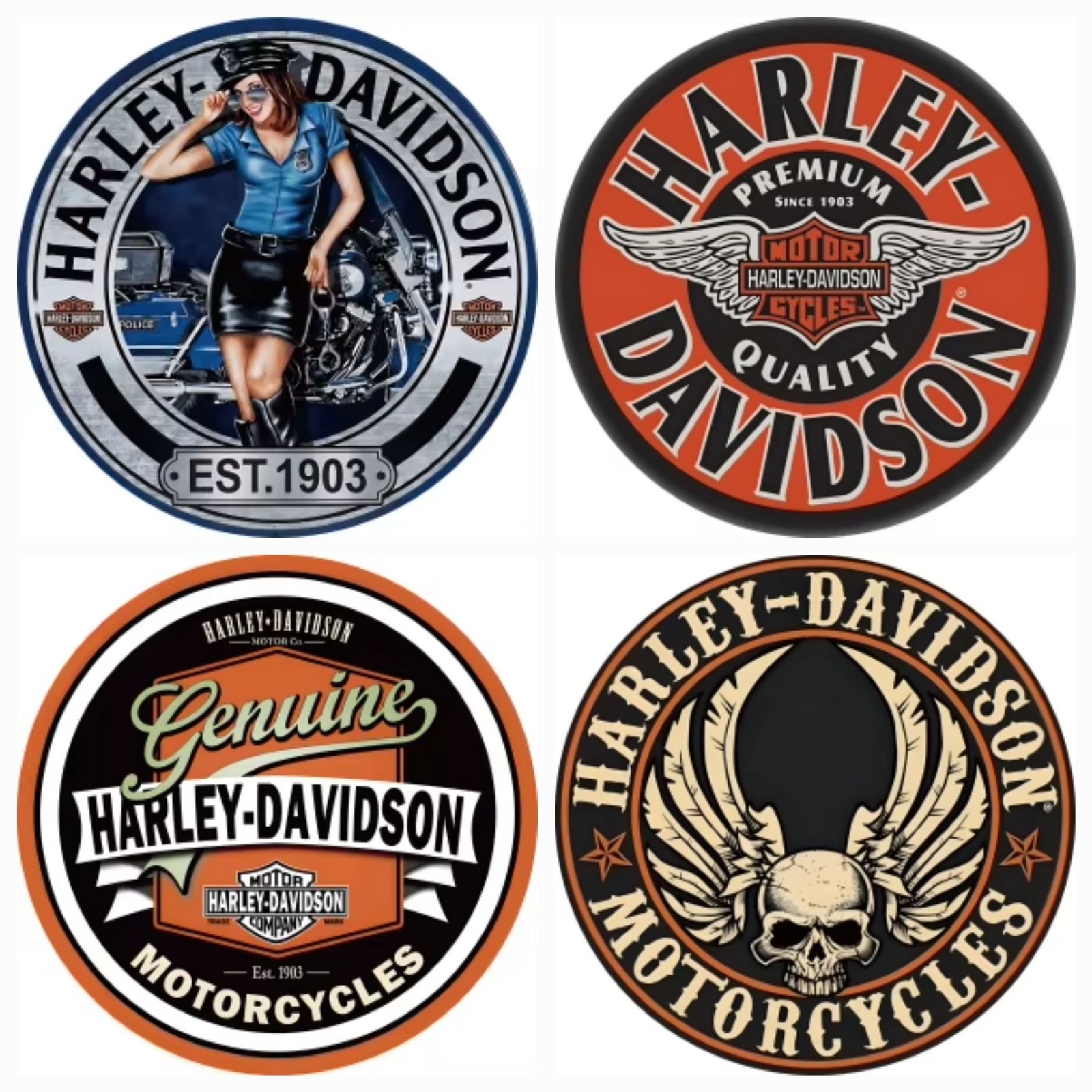 NEW 4-pack Harley-Davidson Vintage Style 12-in Round Metal Motorcycle Signs