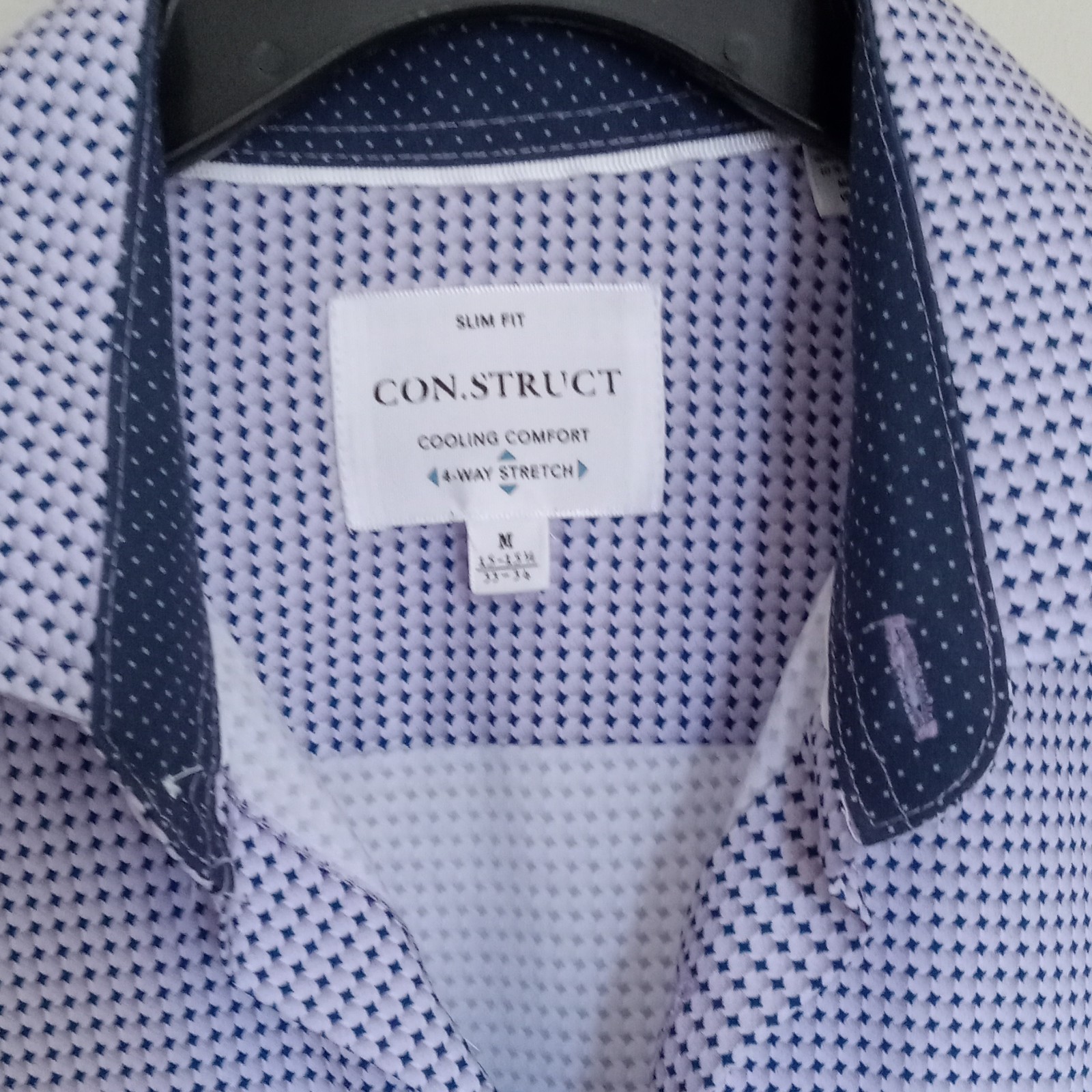 CON.STRUCT Men\'s Slim Fit Blue/White Geometric Stretch Dress Shirt M 32/33 CON.STRUCT Men\'s Slim Fit Blue/White Geometric Stretch Dress Shirt M 32/33