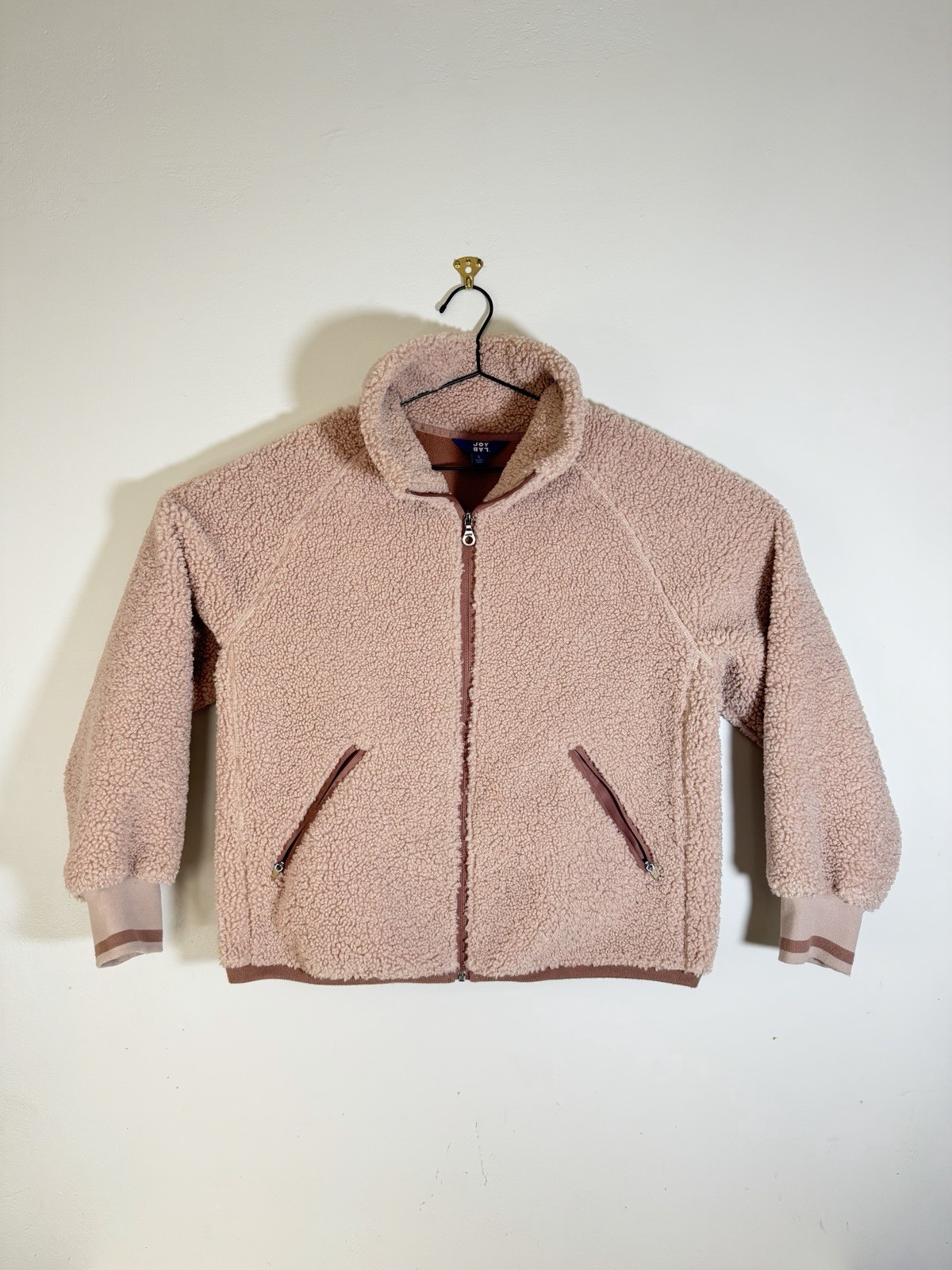 JoyLab Women\'s Dusty Pink Rose Fleece Sherpa Jacket Zip Pockets L large Fleece