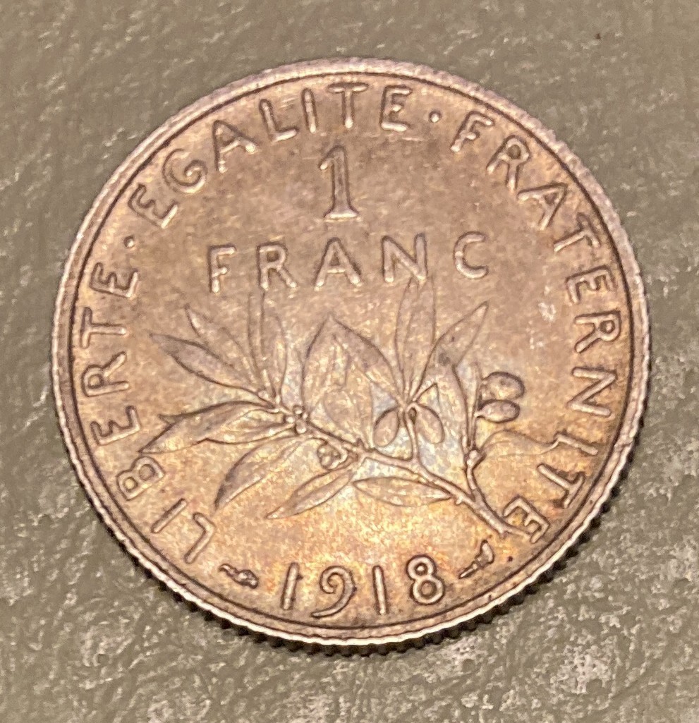 1918 FRANCE 1 FRANC SILVER COIN WWI ISSUE SILVER 0.835 1918 FRANCE 1 FRANC SILVER COIN WWI ISSUE SILVER 0.835