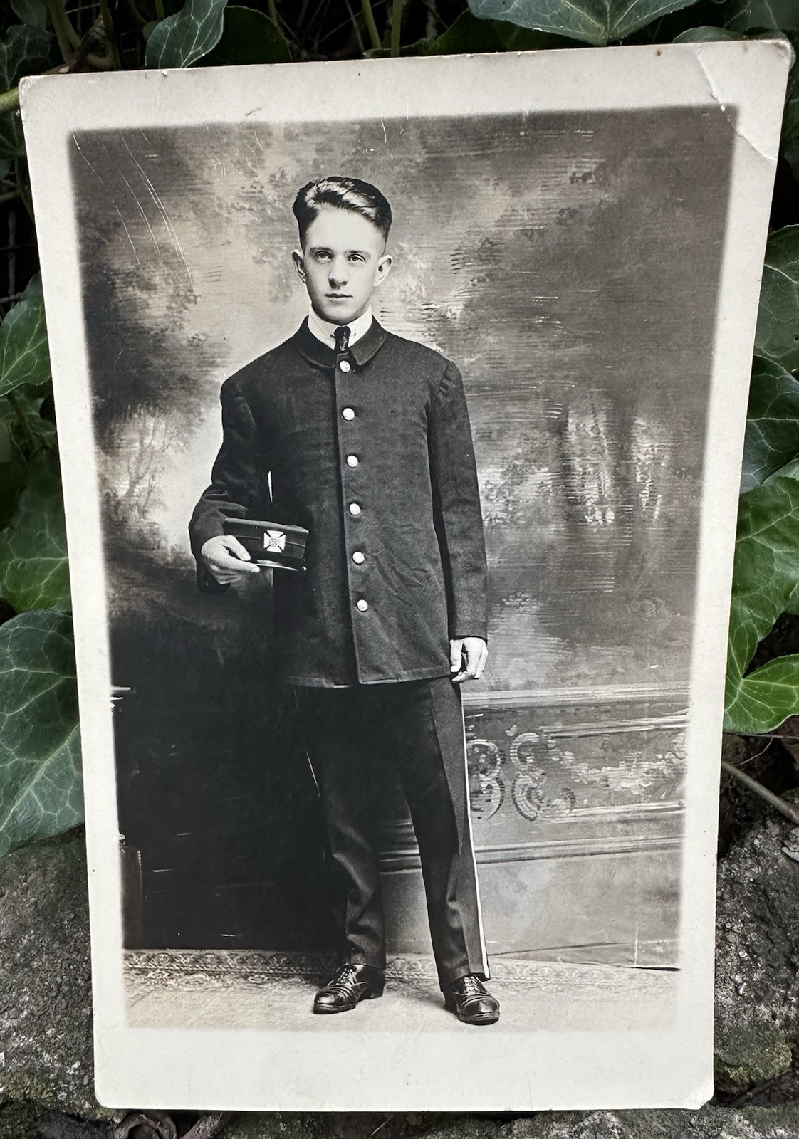 Antique RPPC Real Photograph Postcard Fireman Handsome Young Man