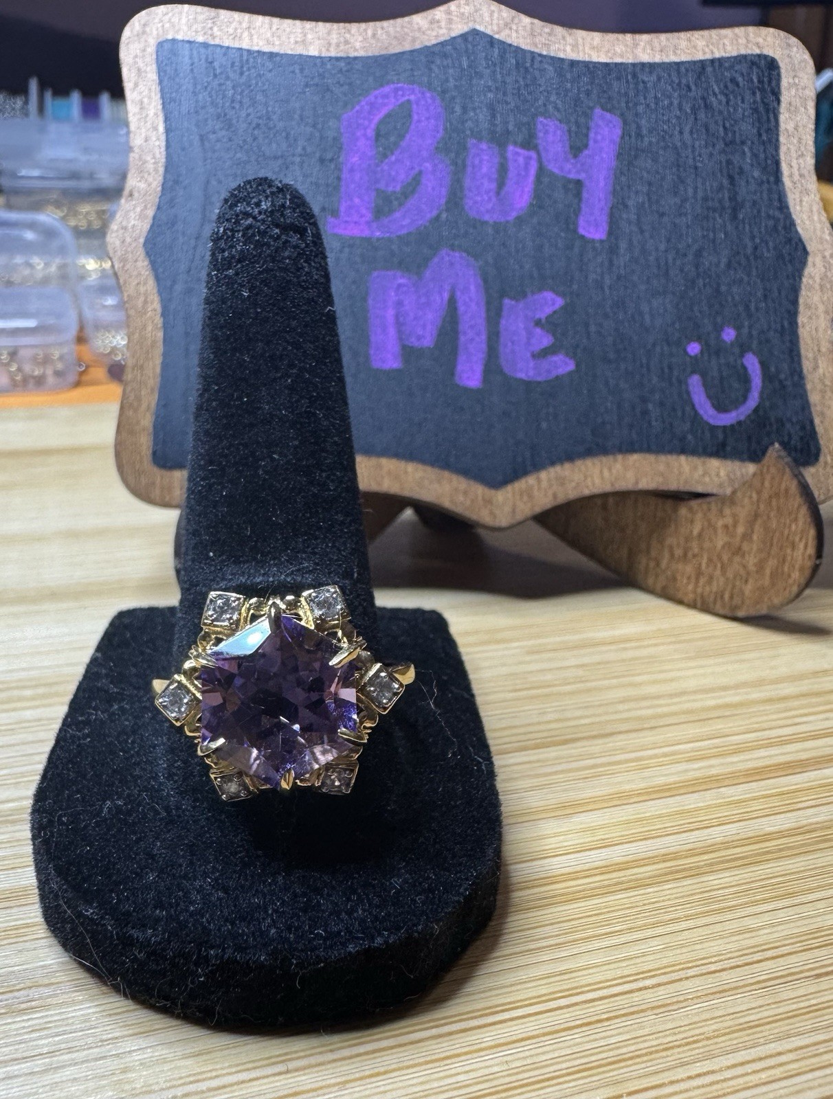 JTV Amethyst Star Cocktail Ring 18k Gold Over 925 Yellow Gold Plated Sz 10