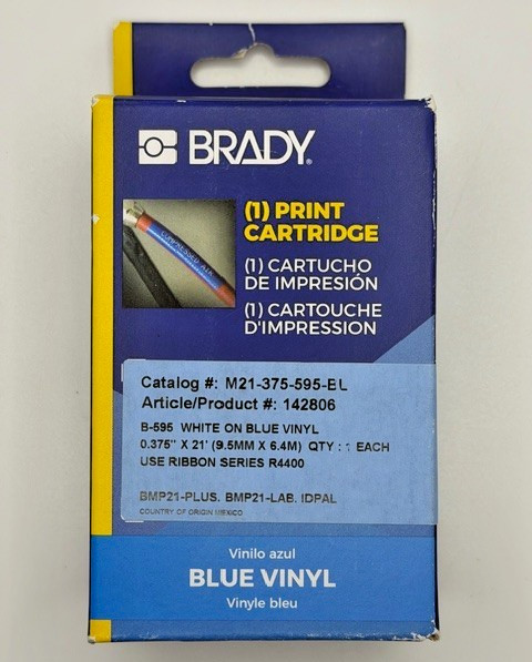 Brady M21-750-595-BL Print Cartridge B-595 White on Blue Vinyl, 1pc