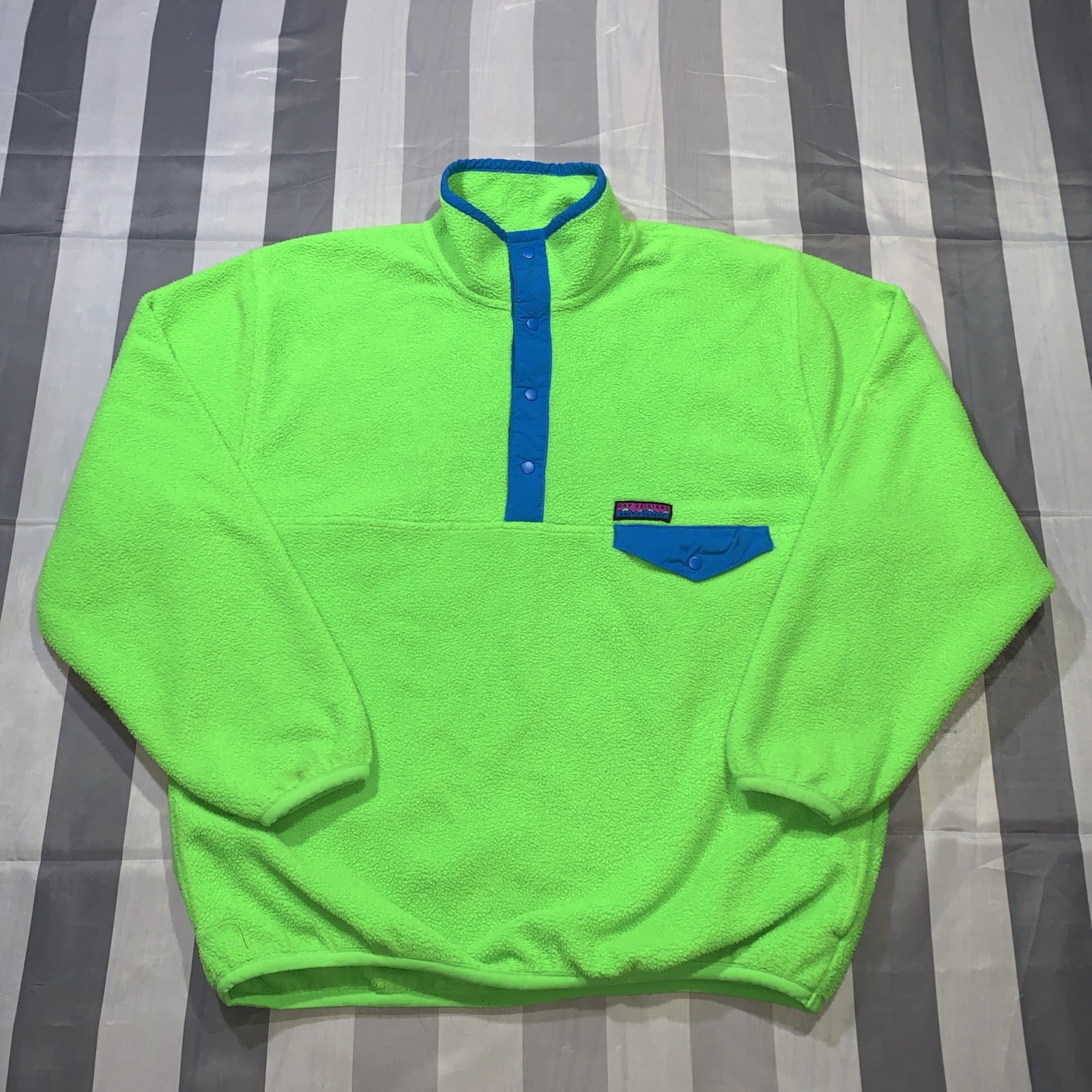 Vintage Gap Original Arctic Fleece Button Snap Neon Green 90s Size Medium