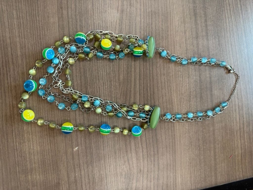 Chico\'s Multi-Strand Statement Necklace Blue Green Beads