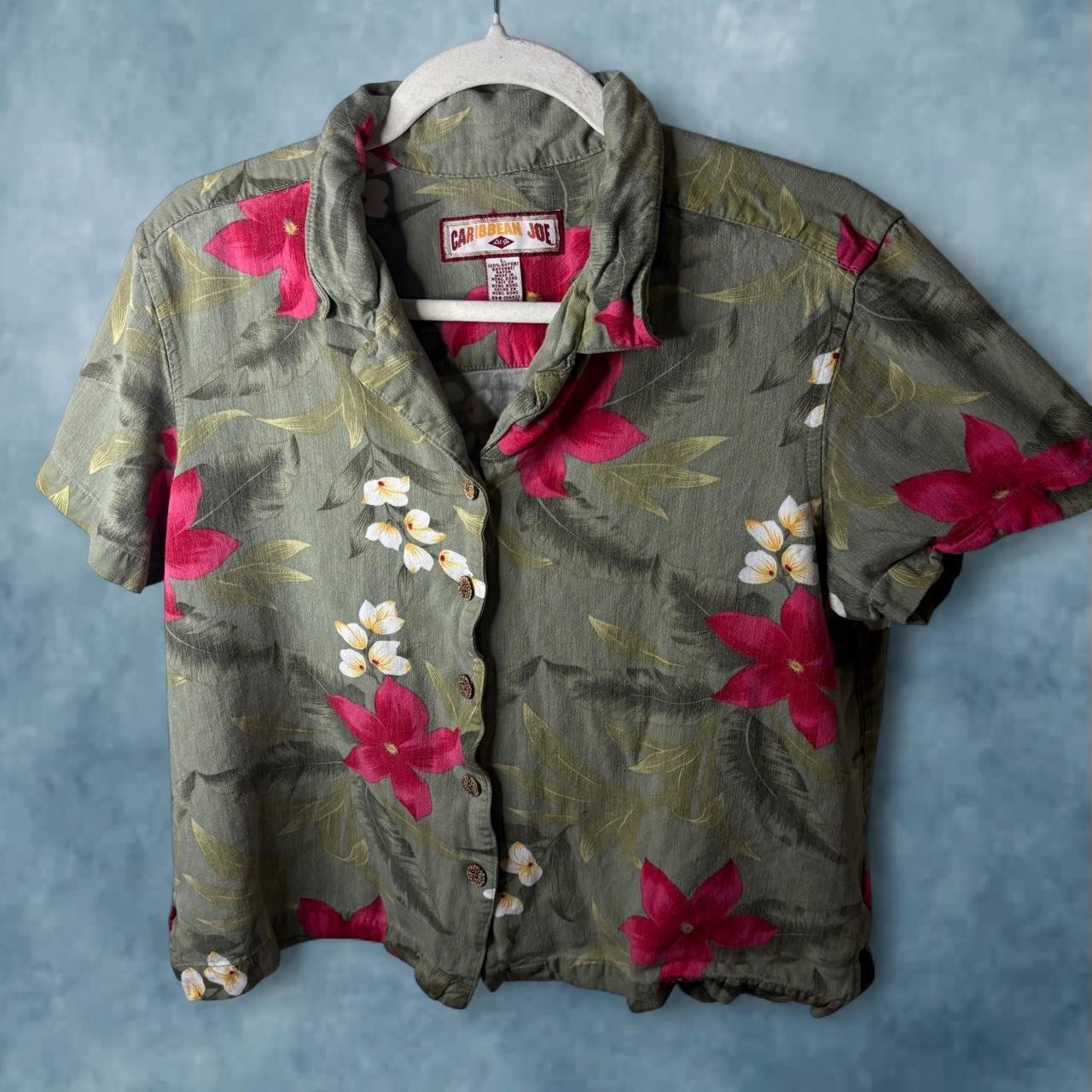 Caribbean Joe Tropical Floral Button Up Shirt Women’s L