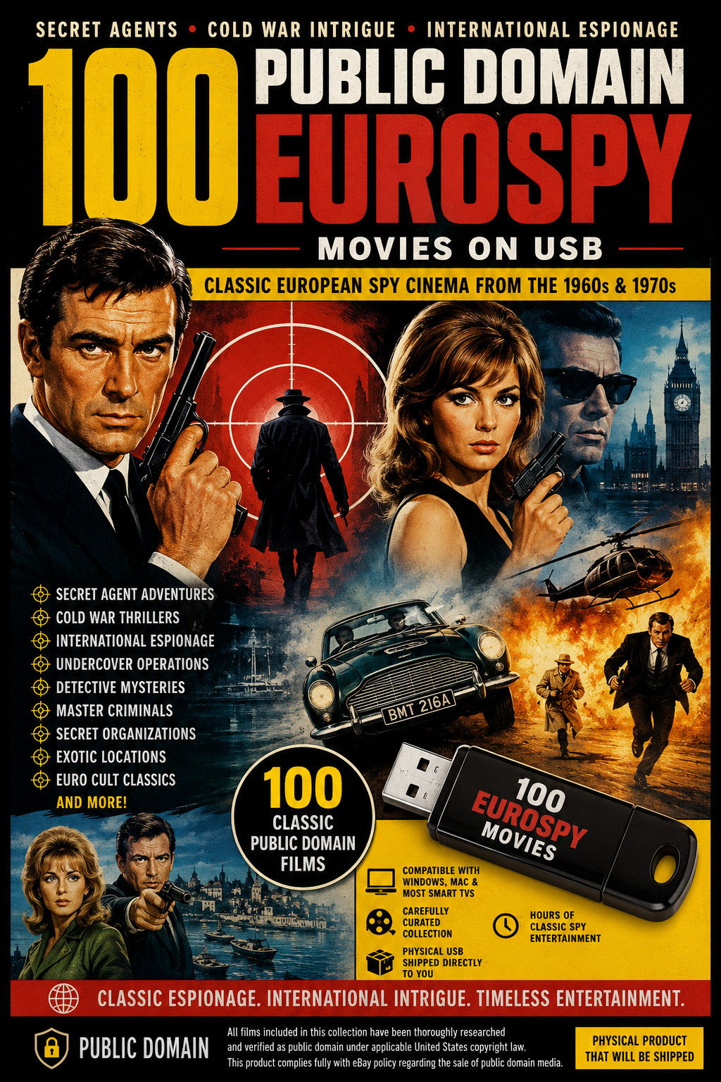 100 Public Domain Eurospy Movies on USB