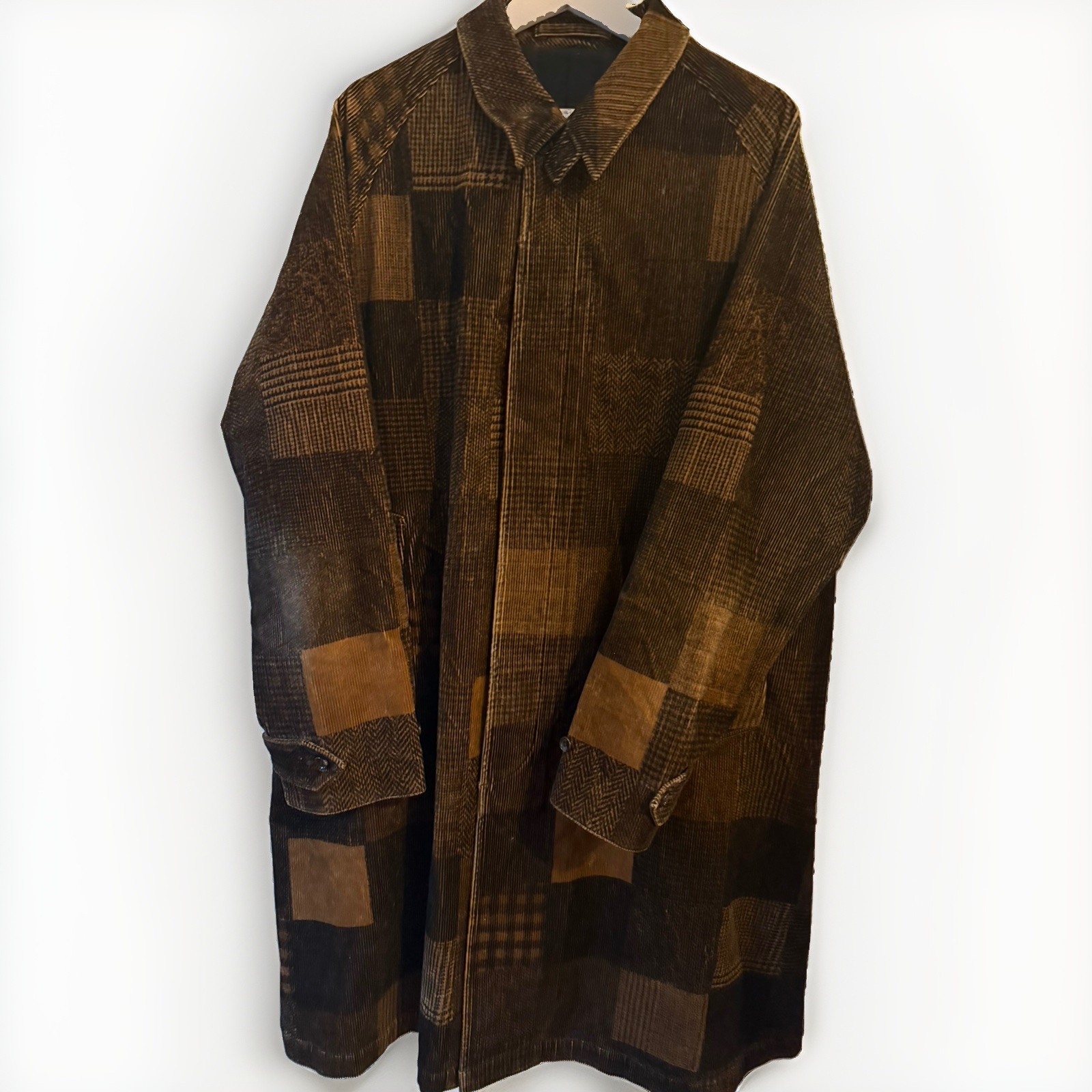 Beams Japan Balmacaan Patchwork Corduroy Brown Coat Men’s Size XL Beams Japan Balmacaan Patchwork Corduroy Brown Coat Men’s Size XL