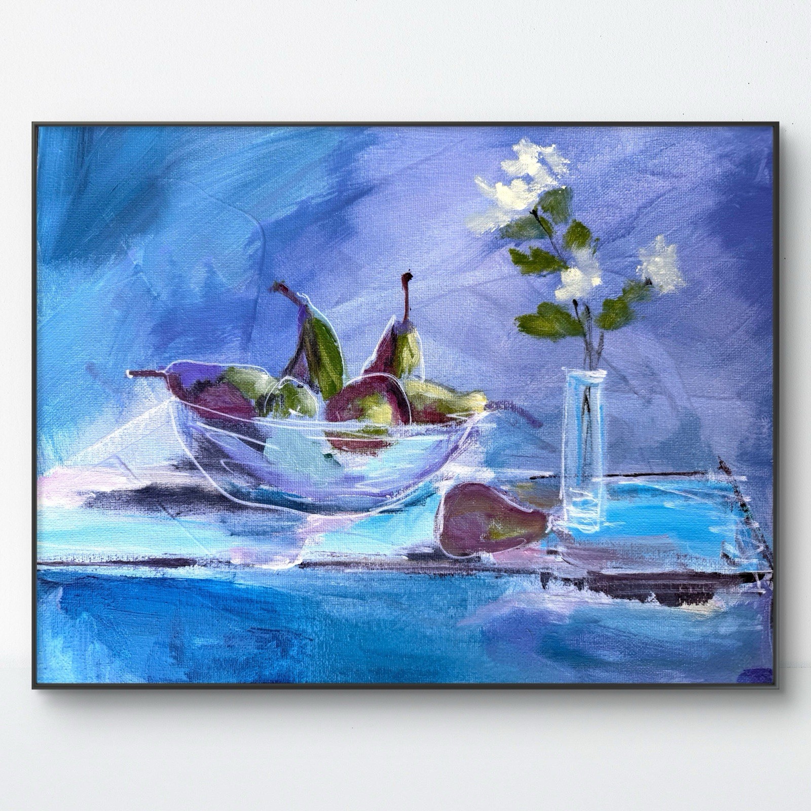 SAMATOWIC Original Abstract Still Life Pears Expressionism 11x14 Blue Signed 300