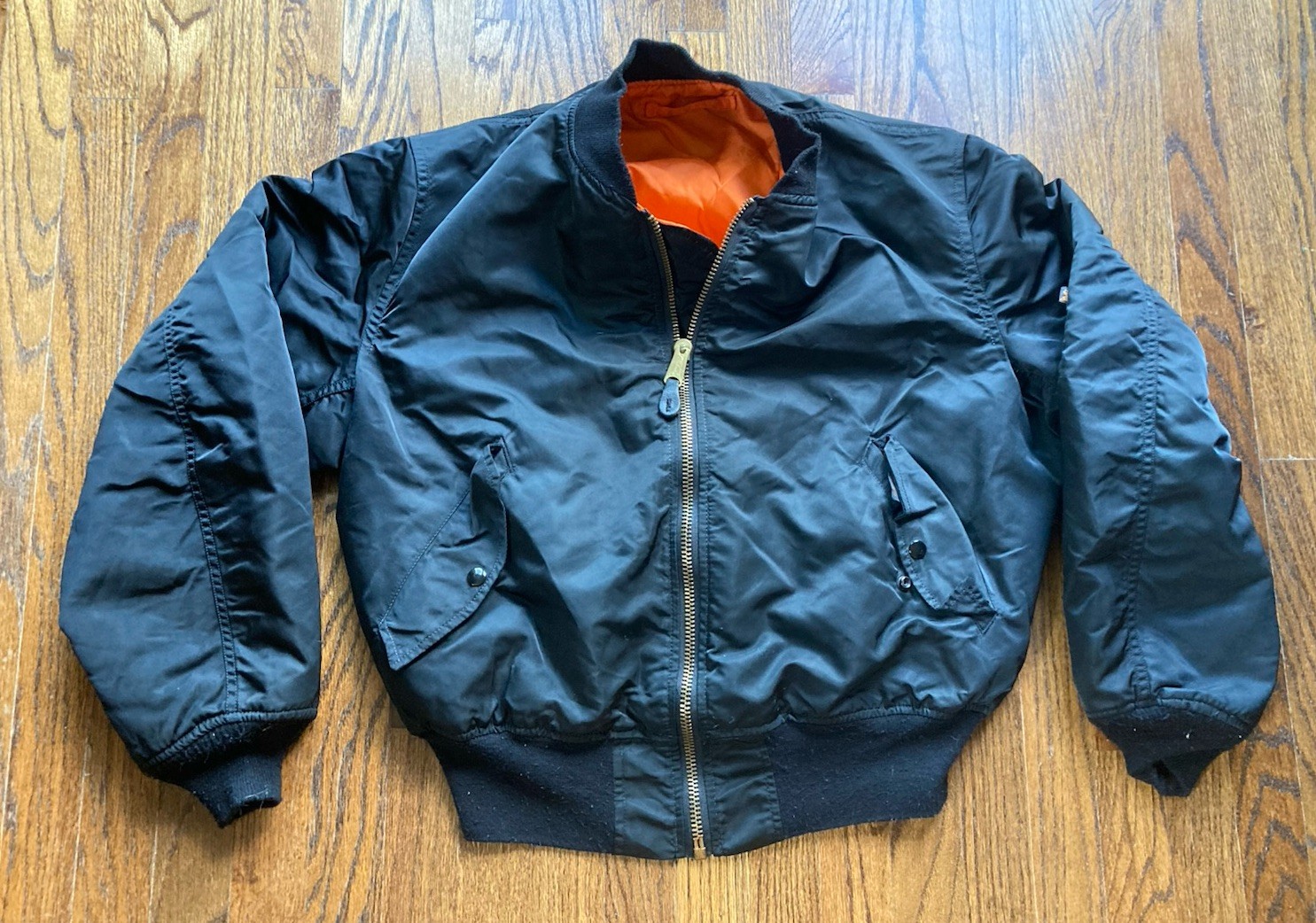 Vintage Alpha Industries MA-1 Flyers Jacket Mens XL Black Reversible Bomber USA