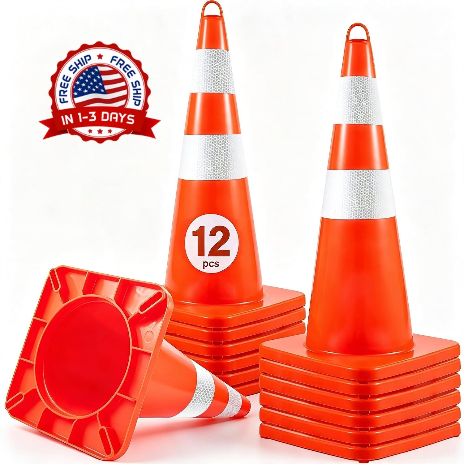 paquete de 12 Conos de tráfico de PVC de color naranja de 28 pulgadas conos,...