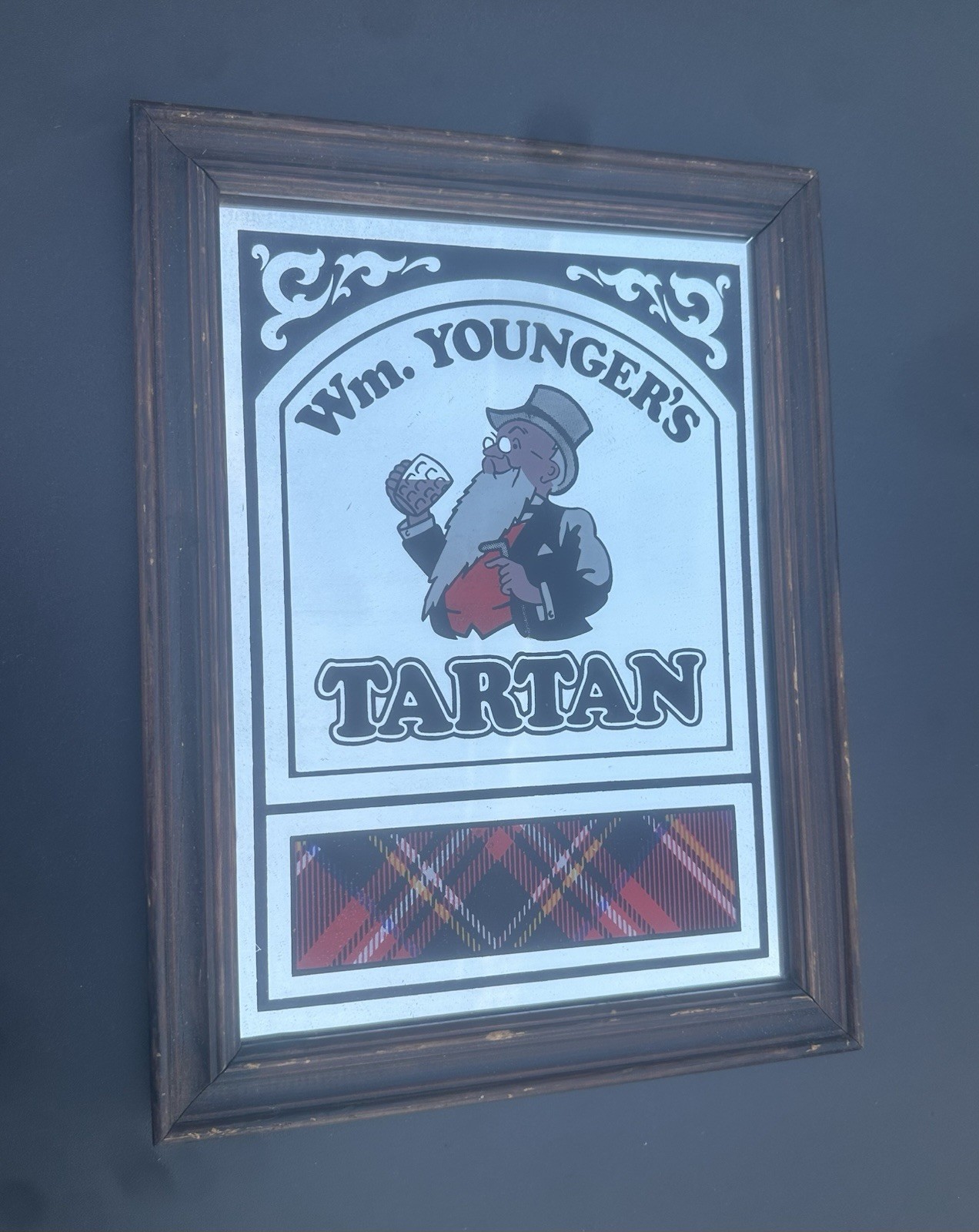 60’S WM YOUNGER TARTAN MIRROR SCOTTISH BEER SIGN 