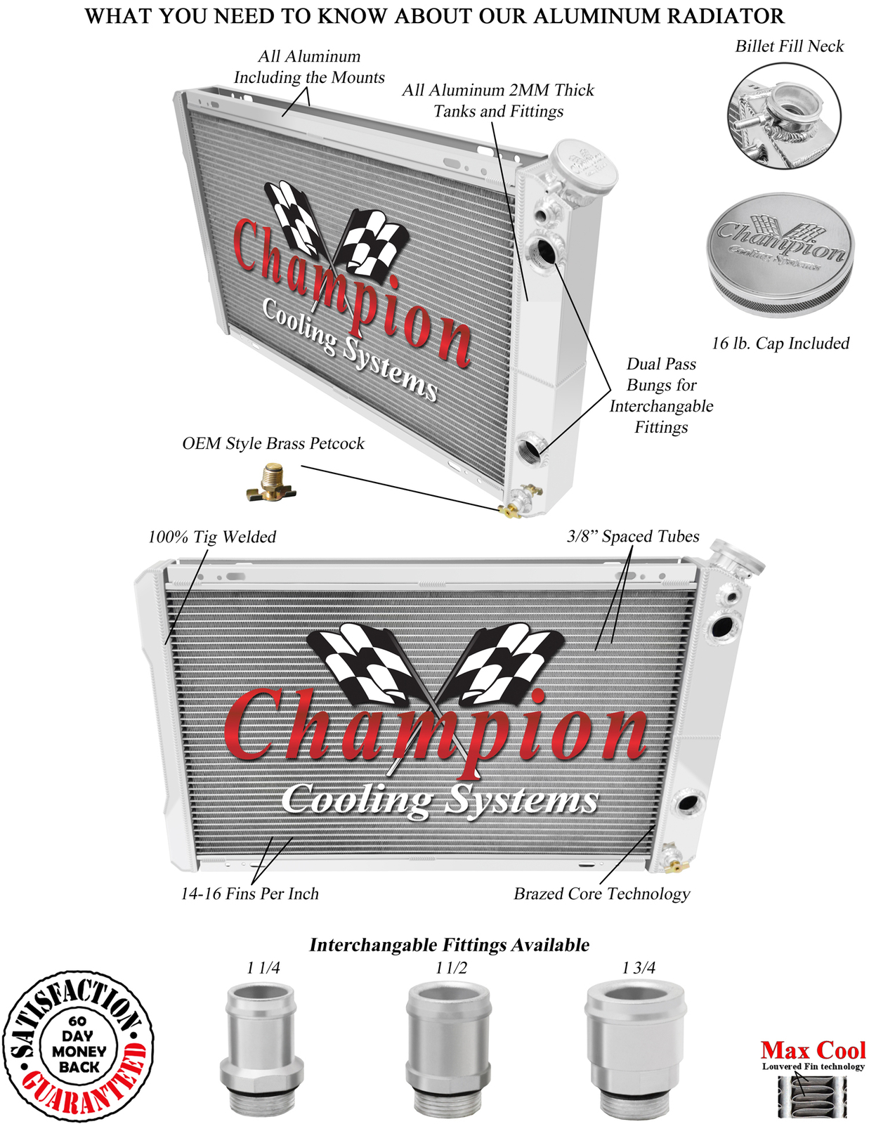 KR Champion 3 Row Dual Pass Radiator,1.25,1.5 for 1982-1992 Chevrolet Camaro LS