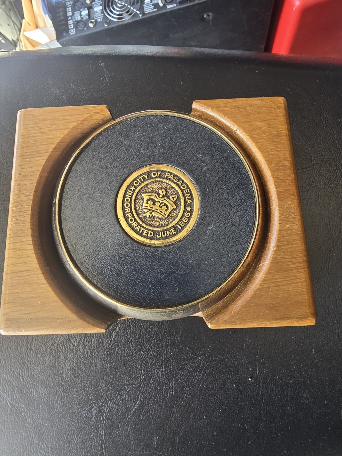 Vintage Solid Brass Specialties Coaster Set W/Holder City Of Passedena 