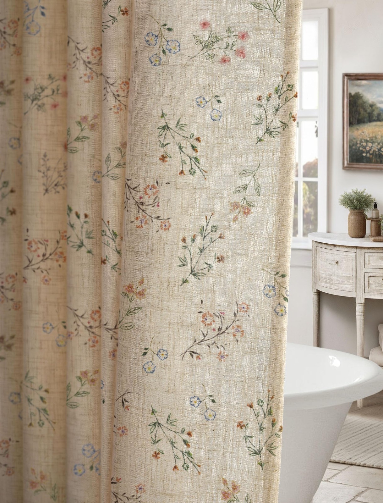 Vintage Floral Farmhouse Shower Curtain - 72x72 Vintage Floral Farmhouse Shower Curtain - 72x72