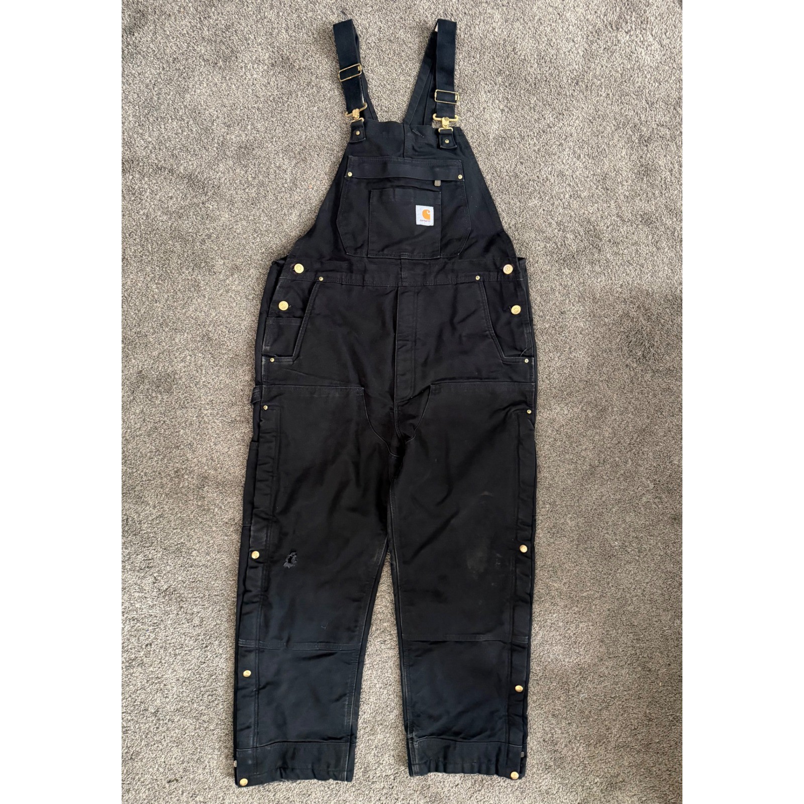Carhartt Mens Black Quilt Lined Double Knee Bib Overalls Work Pants R02 BLK