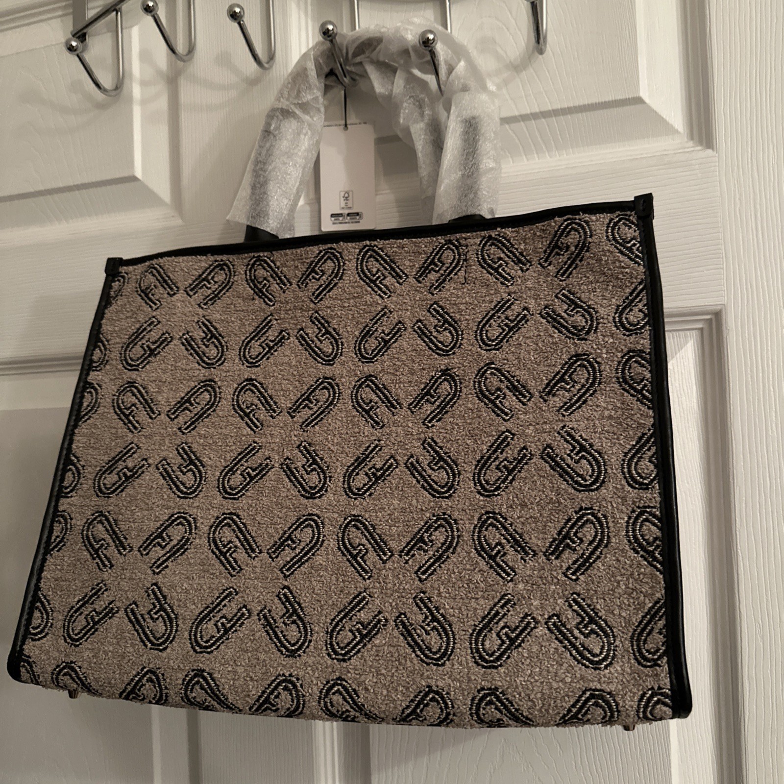 New FURLA Opportunity NATURALE LARGE Textile & Leather TOTE HANDBAG