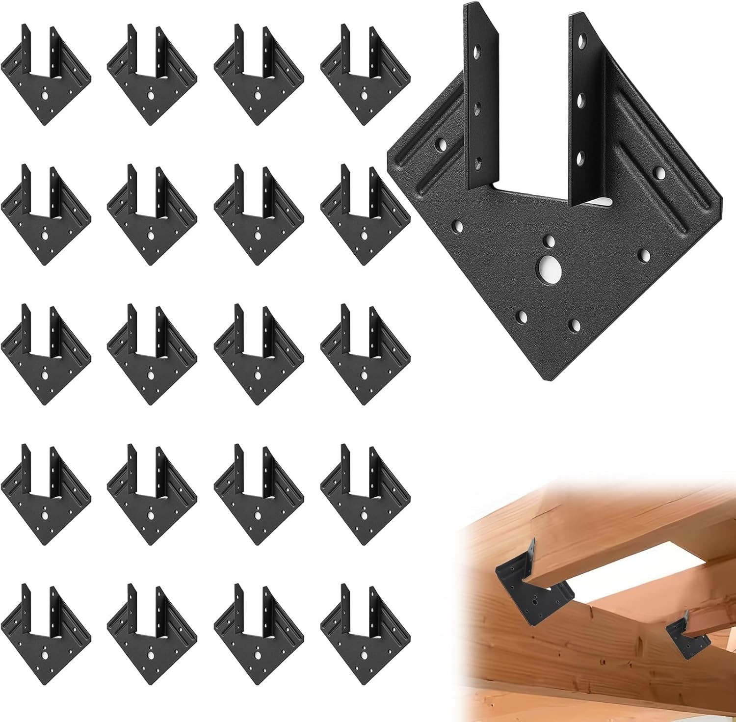 20 PCS Black Hurricane Tie for Rafter, 13 Gauge(Thick 2.2mm) Joist Hangers Fit 2