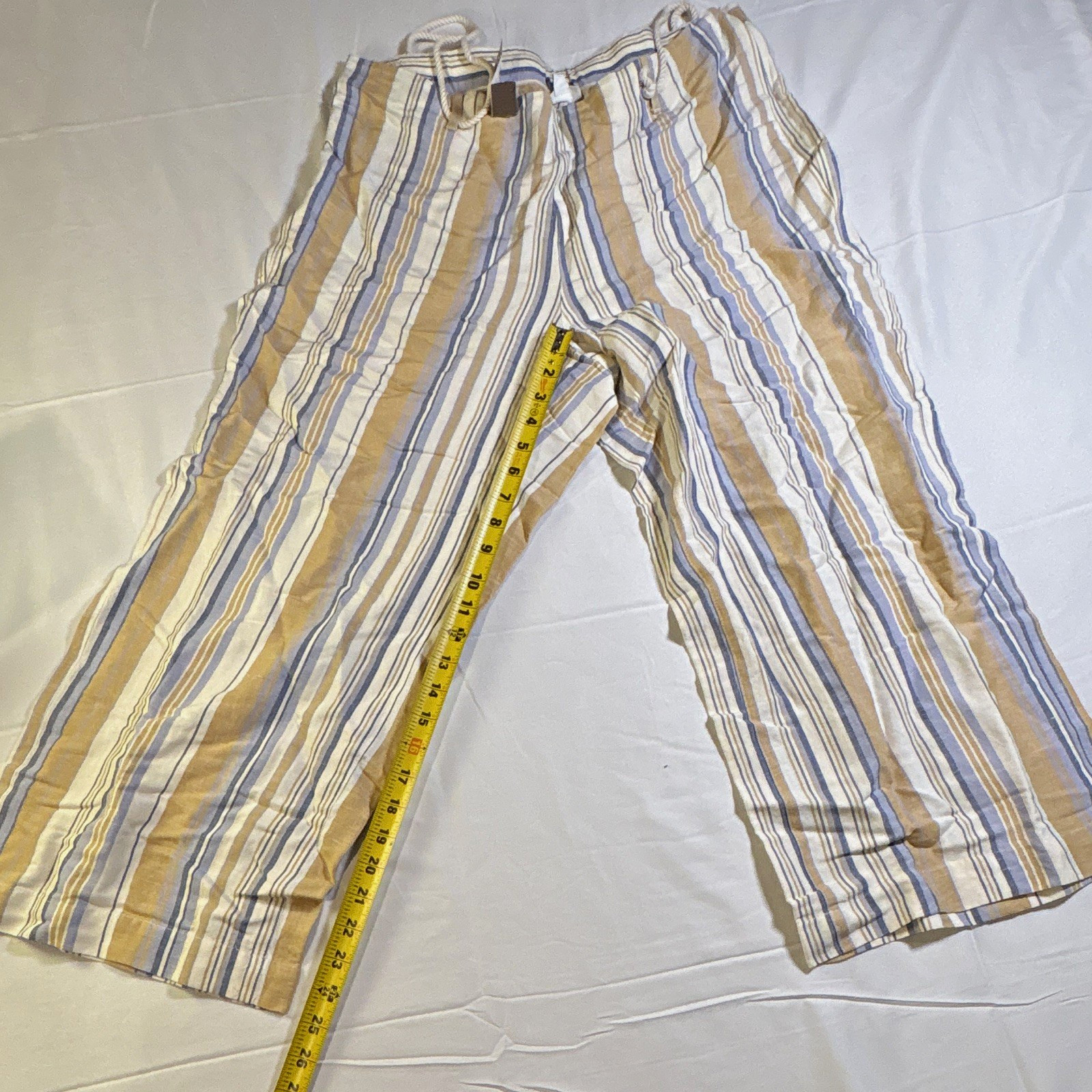J. Jill Women’s 1X Striped Linen Drawstring Pocket Cropped Wide-Leg Pants