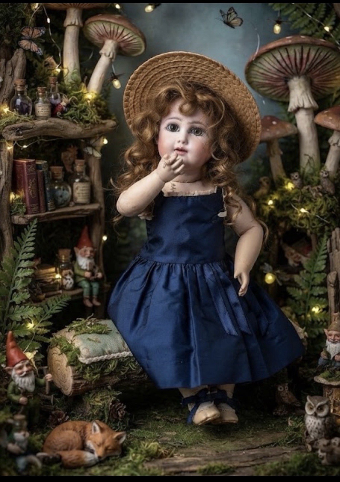 ANTIQUE 1860’S FRENCH DOLL BLUE SILK DRESS JUMPER FOR TO 14/16 In FRAYED
