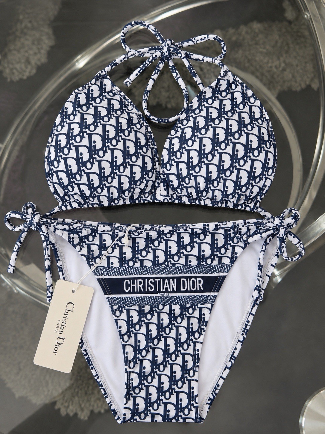Women\'s Blue/White Logo Print Halter 2-Piece Bikini Top & Bottom 