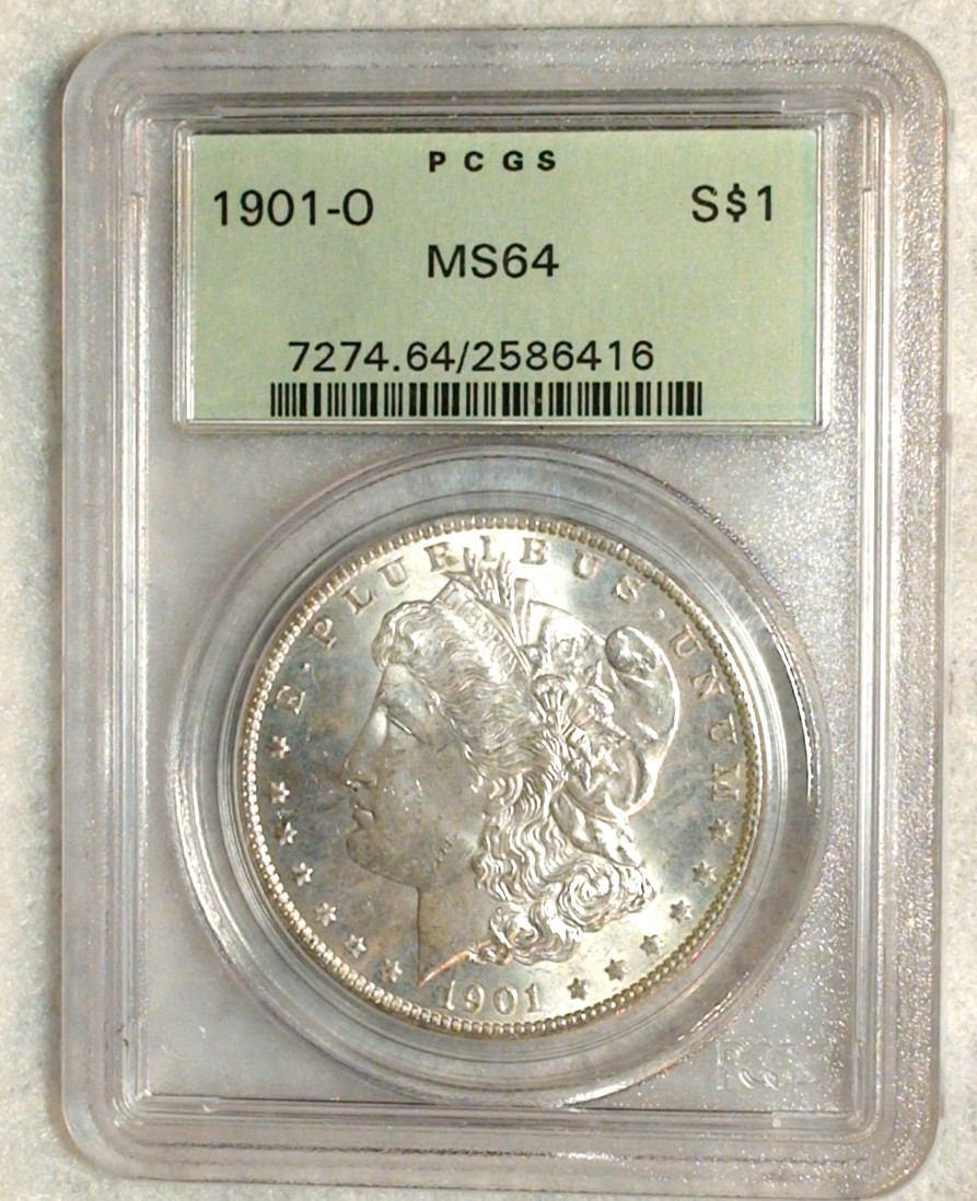 1901 O Morgan Silver Dollar PCGS MS64 NEAR GEM IN ORIGINAL GREEN HOLDER $1 Coin